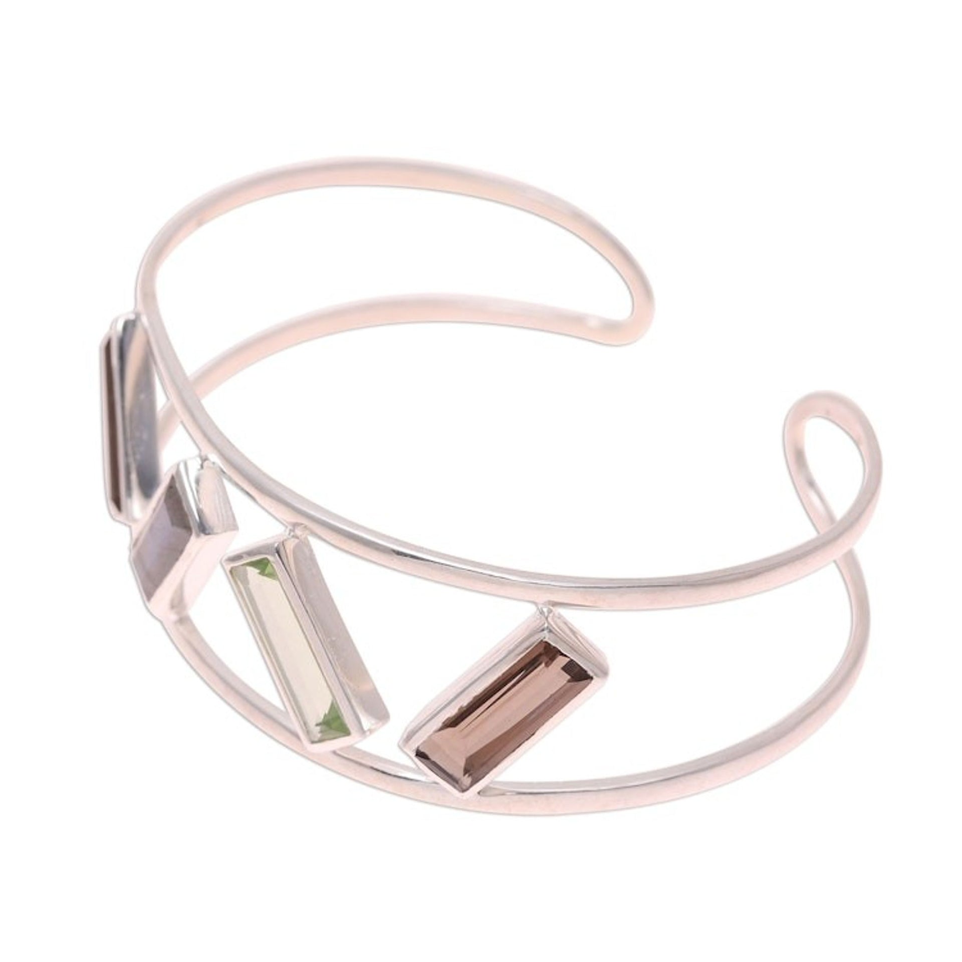 Multi-Gemstone and Sterling Silver Modern Cuff Bracelet 'Tilted Windows'