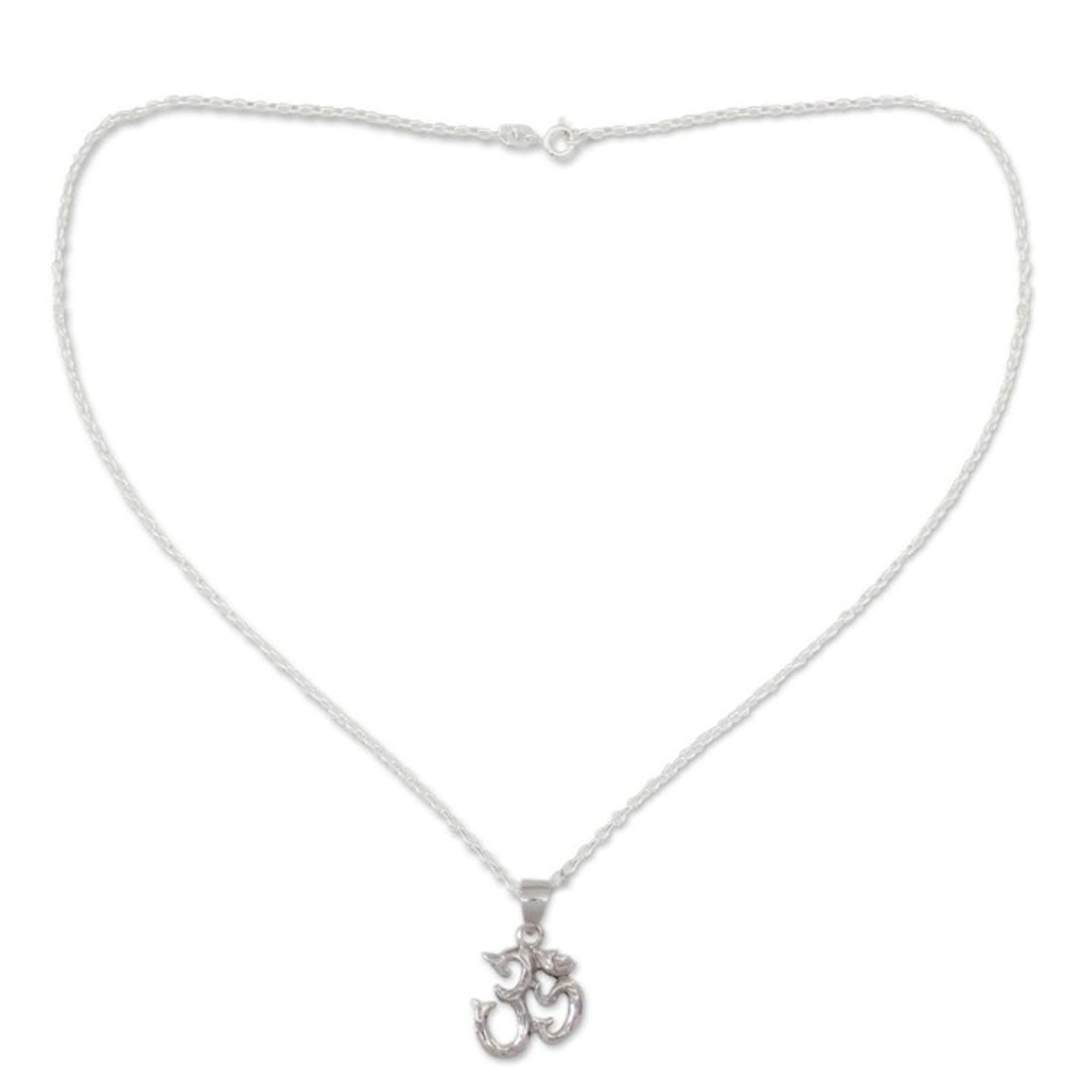 Spiritual Hand Crafted Sterling Necklace from India 'Om Mantra'
