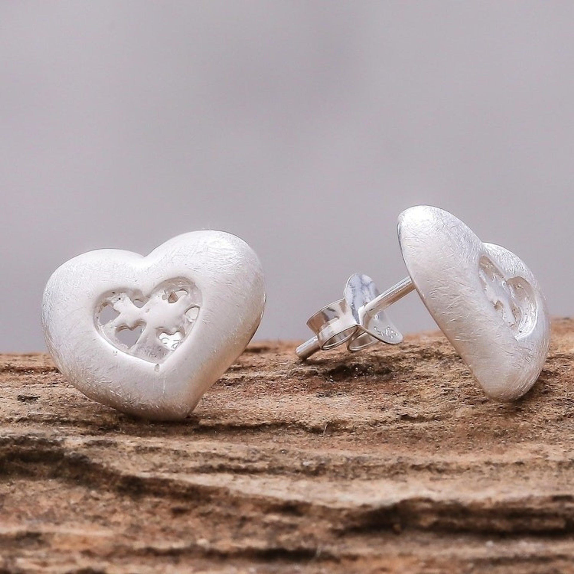 Heart-Shaped Sterling Silver Stud Earrings from Thailand 'A Lot of Love'