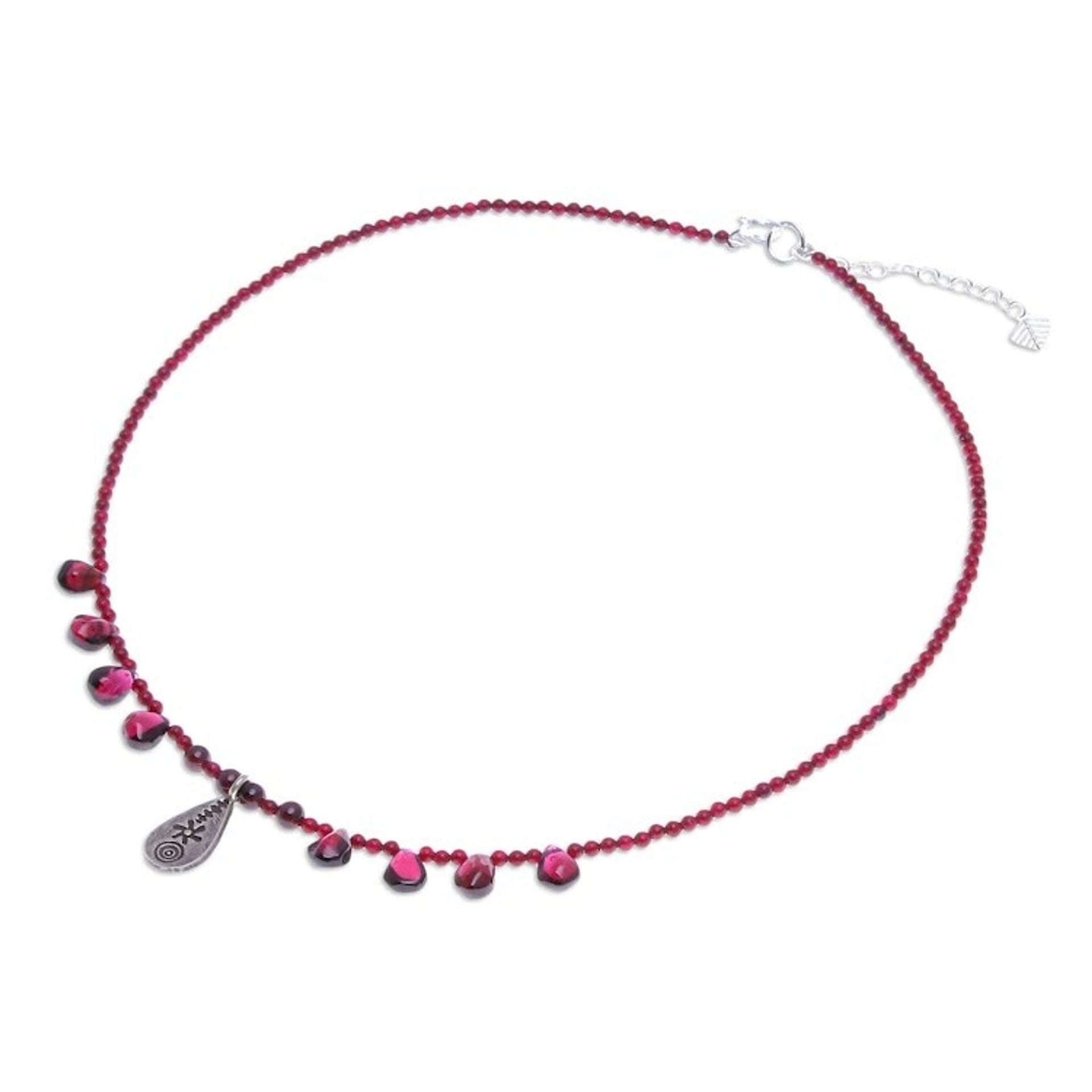 Sterling Silver and Garnet Pendant Necklace 'Bewitching Lover'