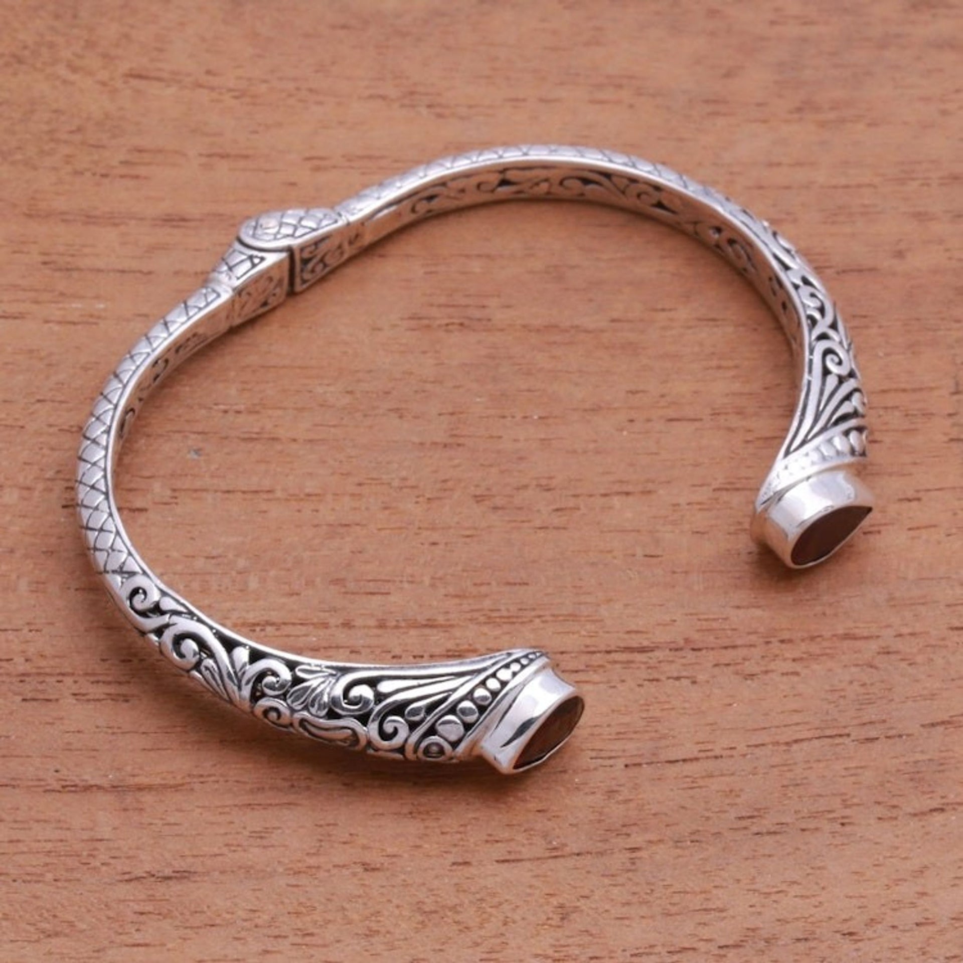 Teardrop Garnet Cuff Bracelet from Bali 'Balinese Terrace'