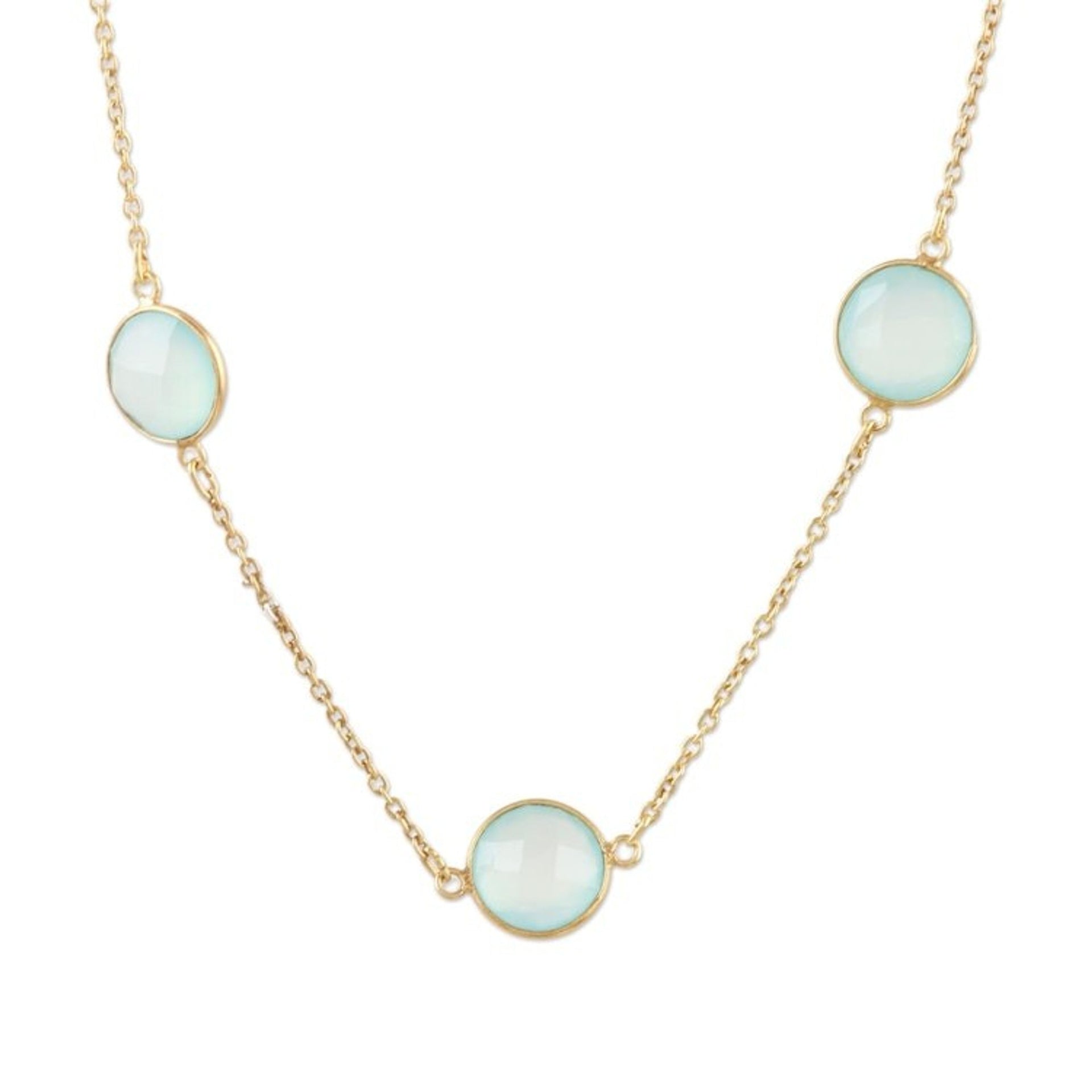 Gold Plated Chalcedony Station Necklace from India 'Skyward Charm'