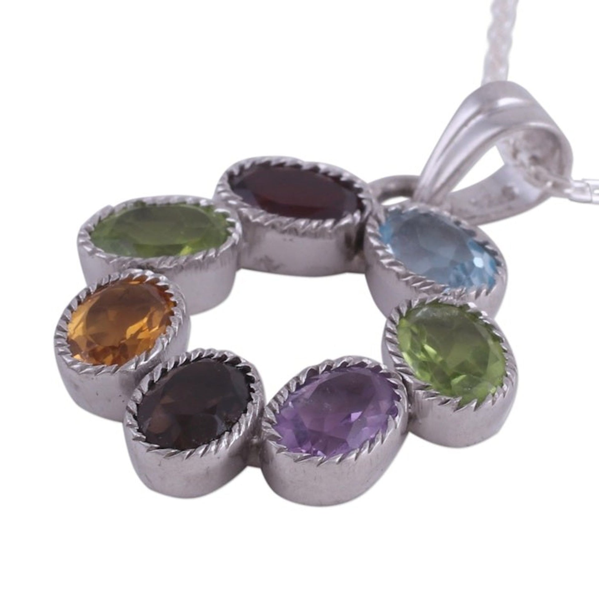 Multi-Gemstone Pendant Necklace on Cable Chain 'Joyful Colors'