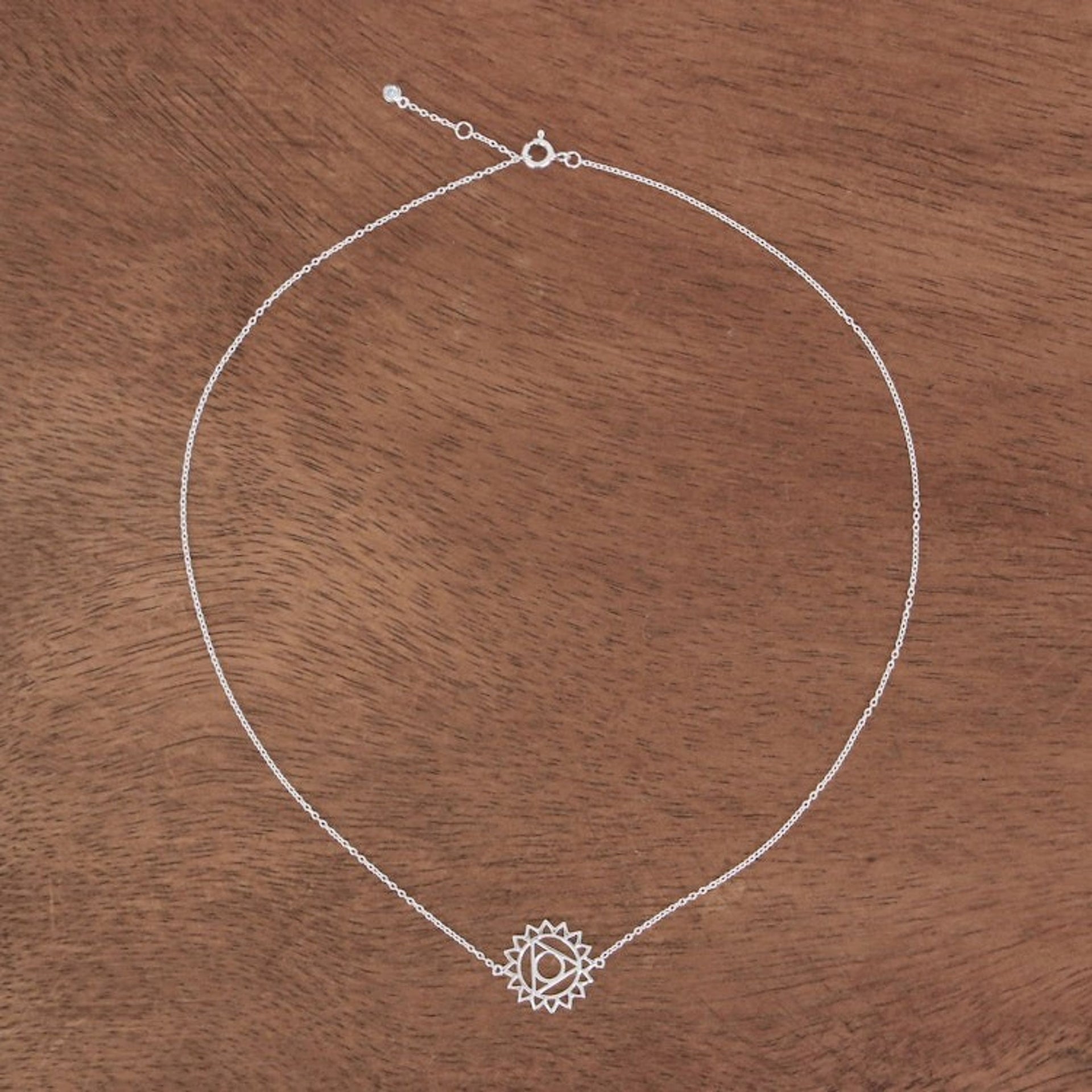 Sterling Silver Pendant Necklace with Blue Cubic Zirconia 'Blue Throat Chakra'