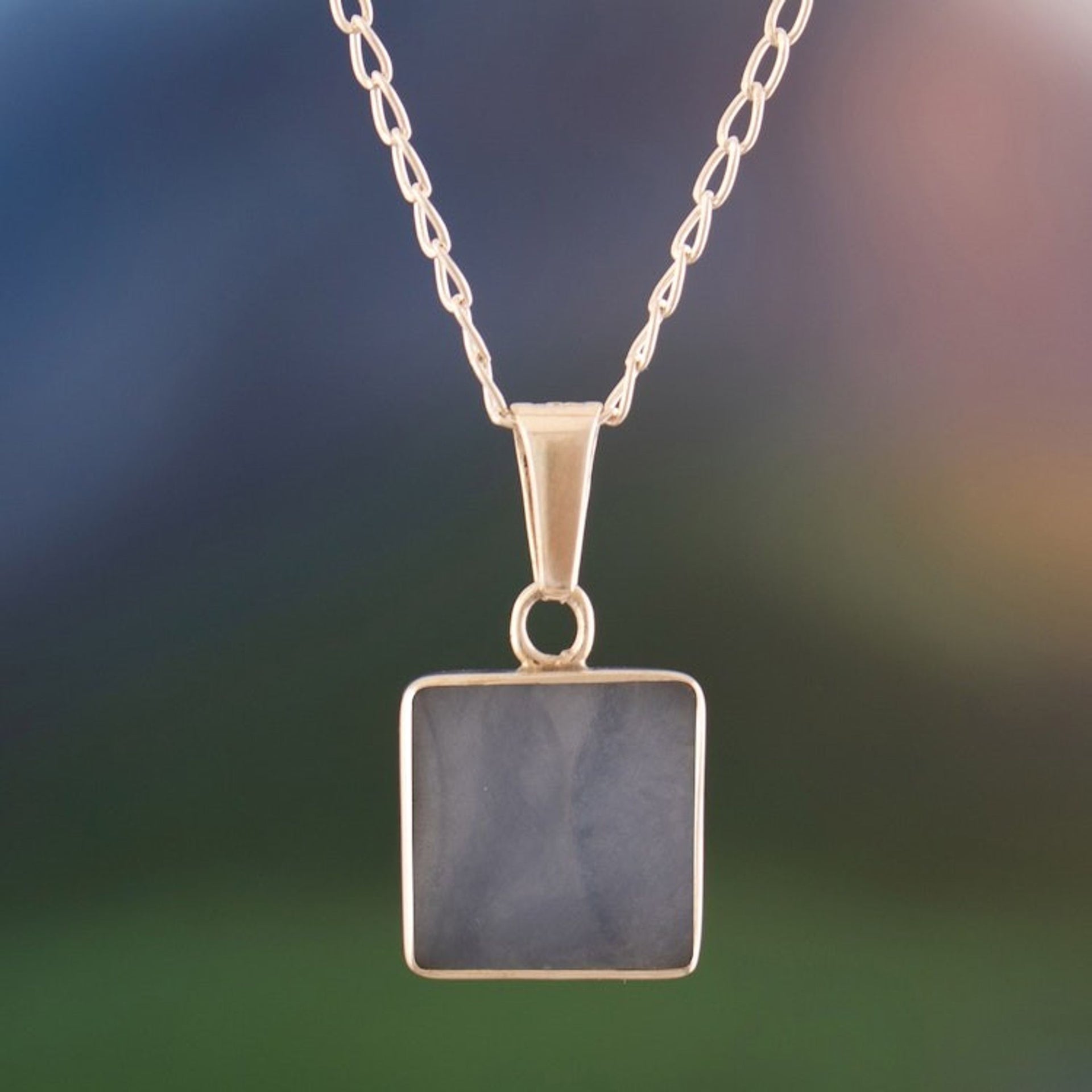 Polished Modern Natural Onyx and Angelite Pendant Necklace 'Dual Marvel'