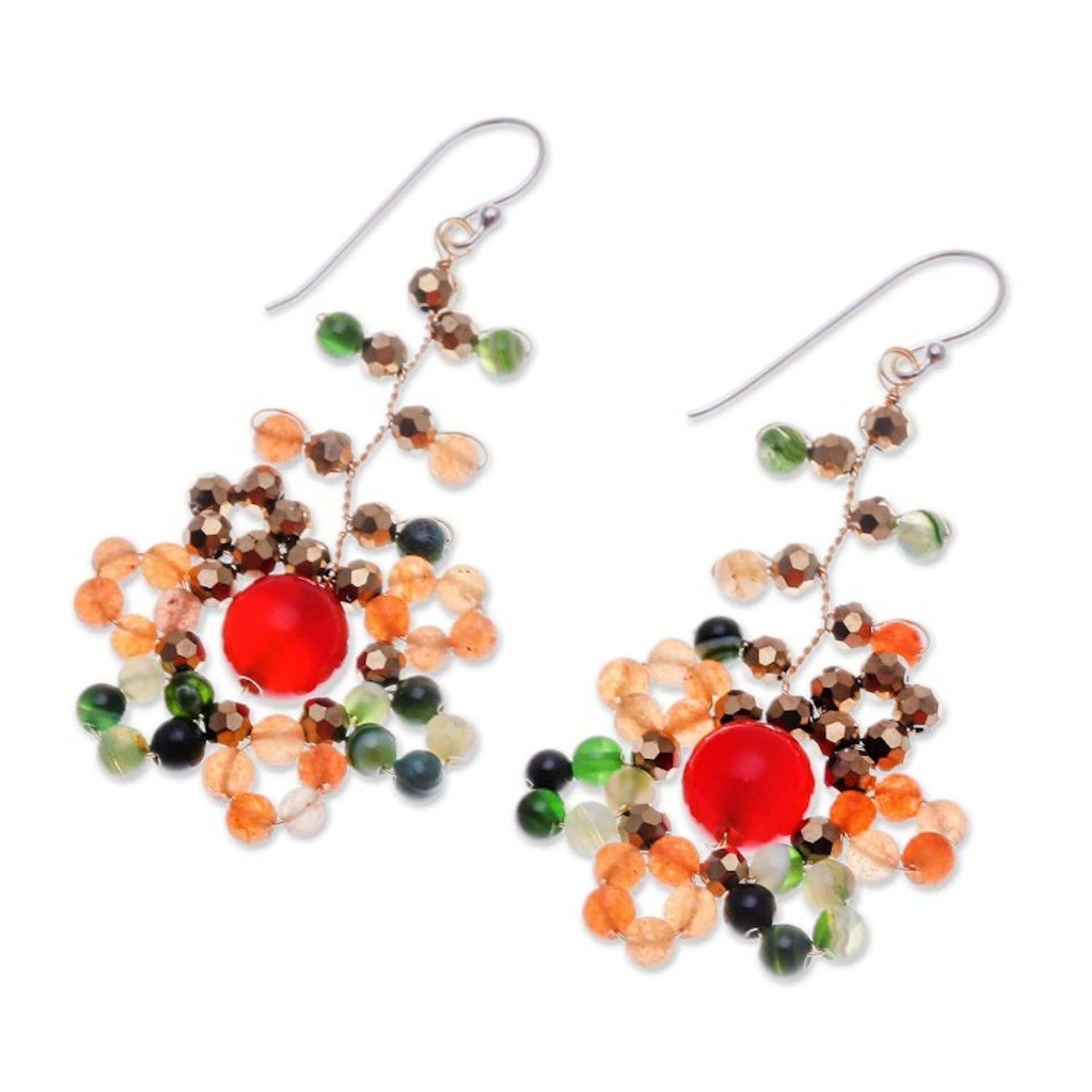 Warm-Toned Multi-Gemstone Beaded Dangle Earrings 'Dawn Atoms'