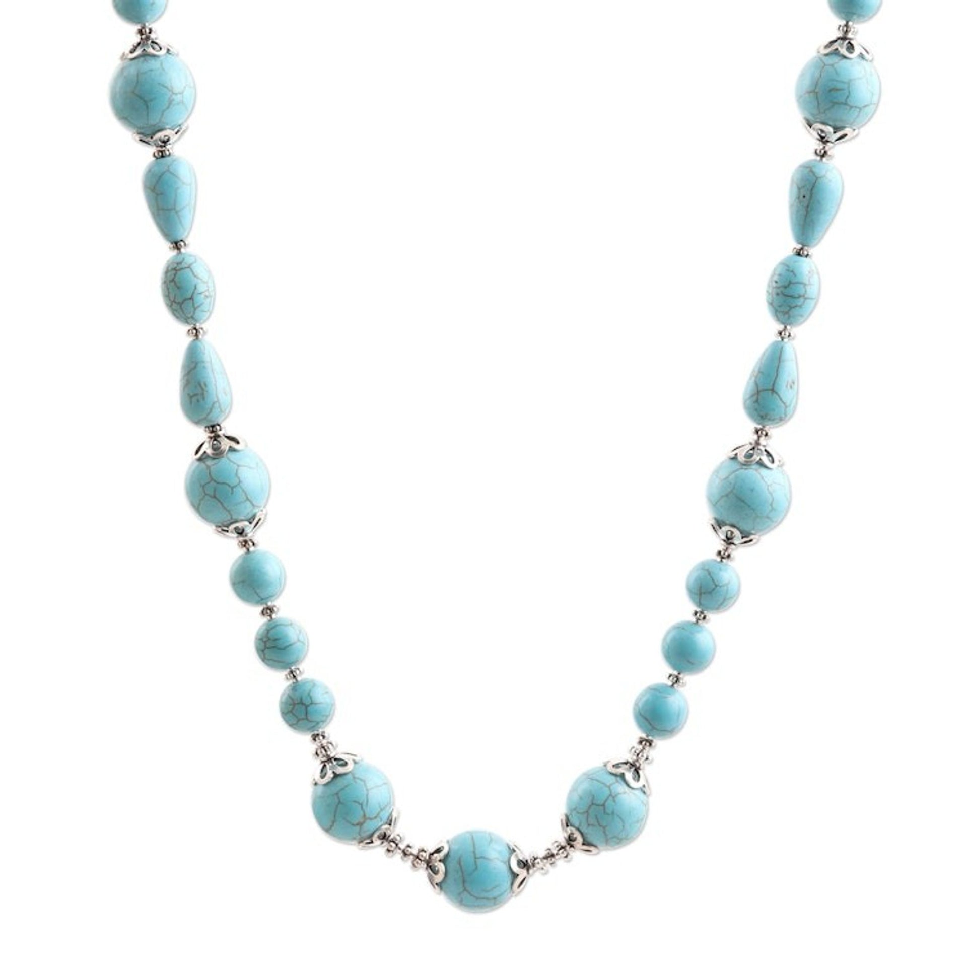 Hand Crafted Calcite Beaded Necklace from India 'Sky Chill'