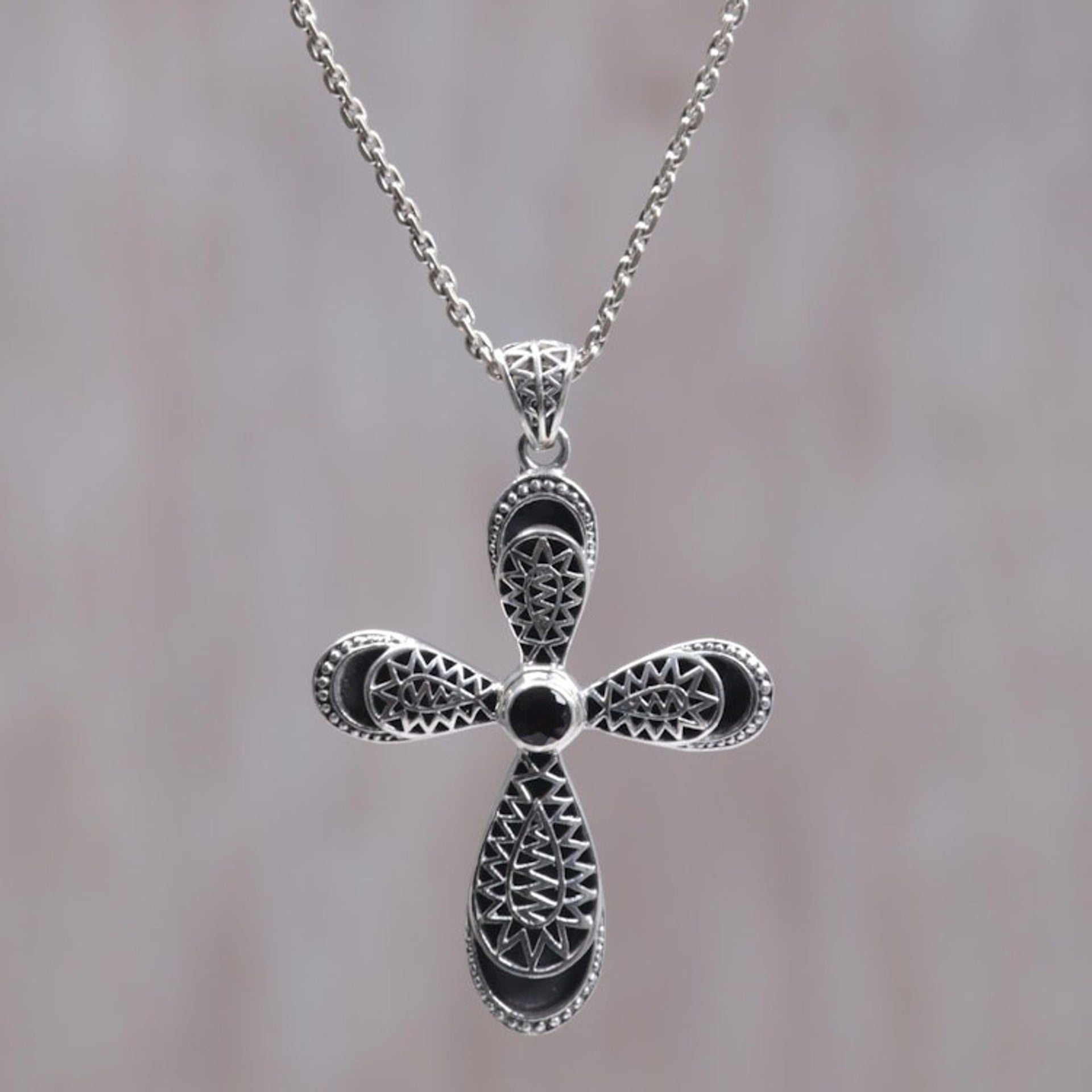 Garnet cross necklace 'Heaven's Embrace'