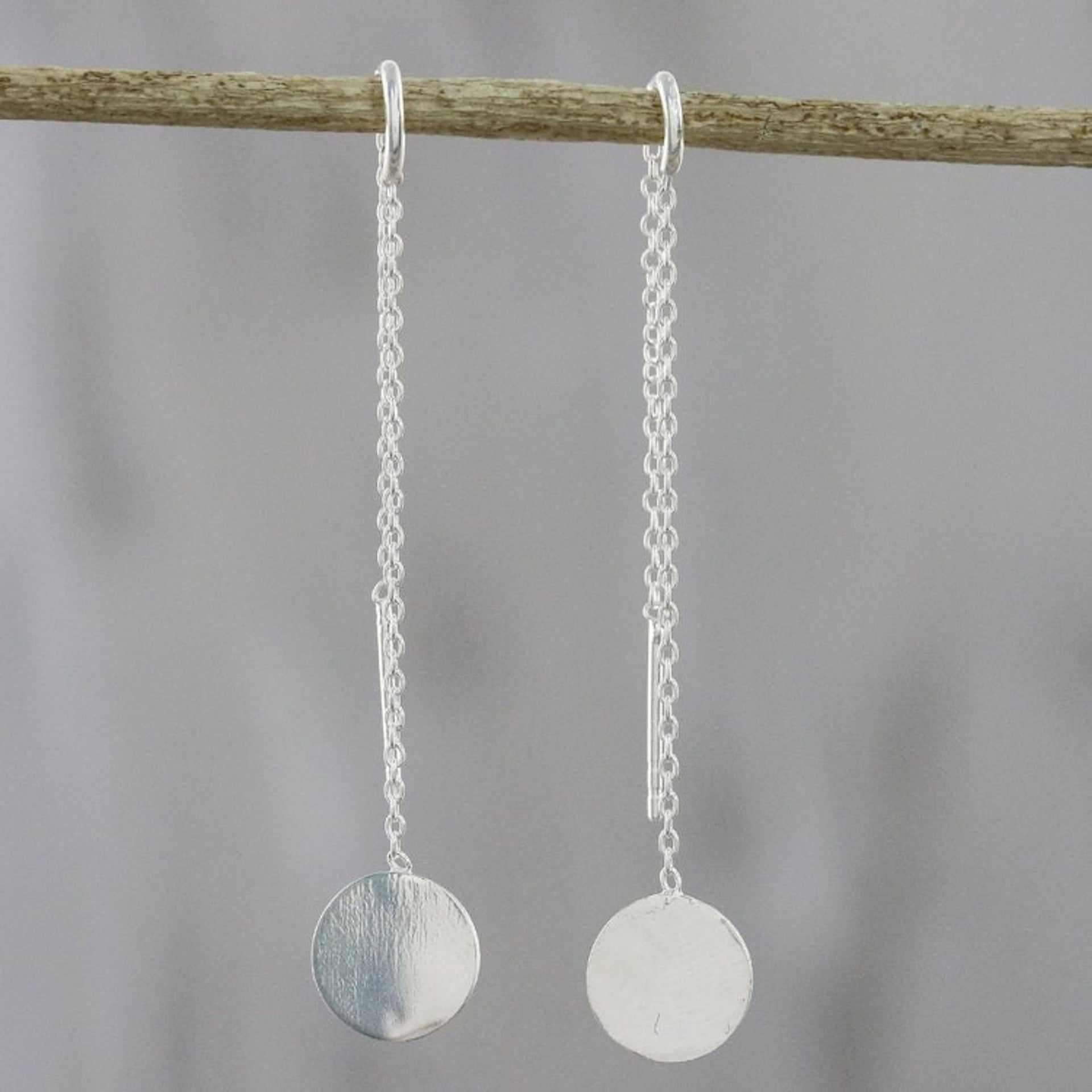 Circular Sterling Silver Threader Earrings from Thailand 'Tiny Moons'