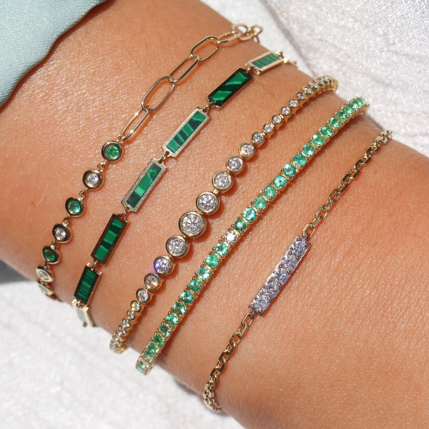 Gold Medium Rectangle Malachite Bracelet