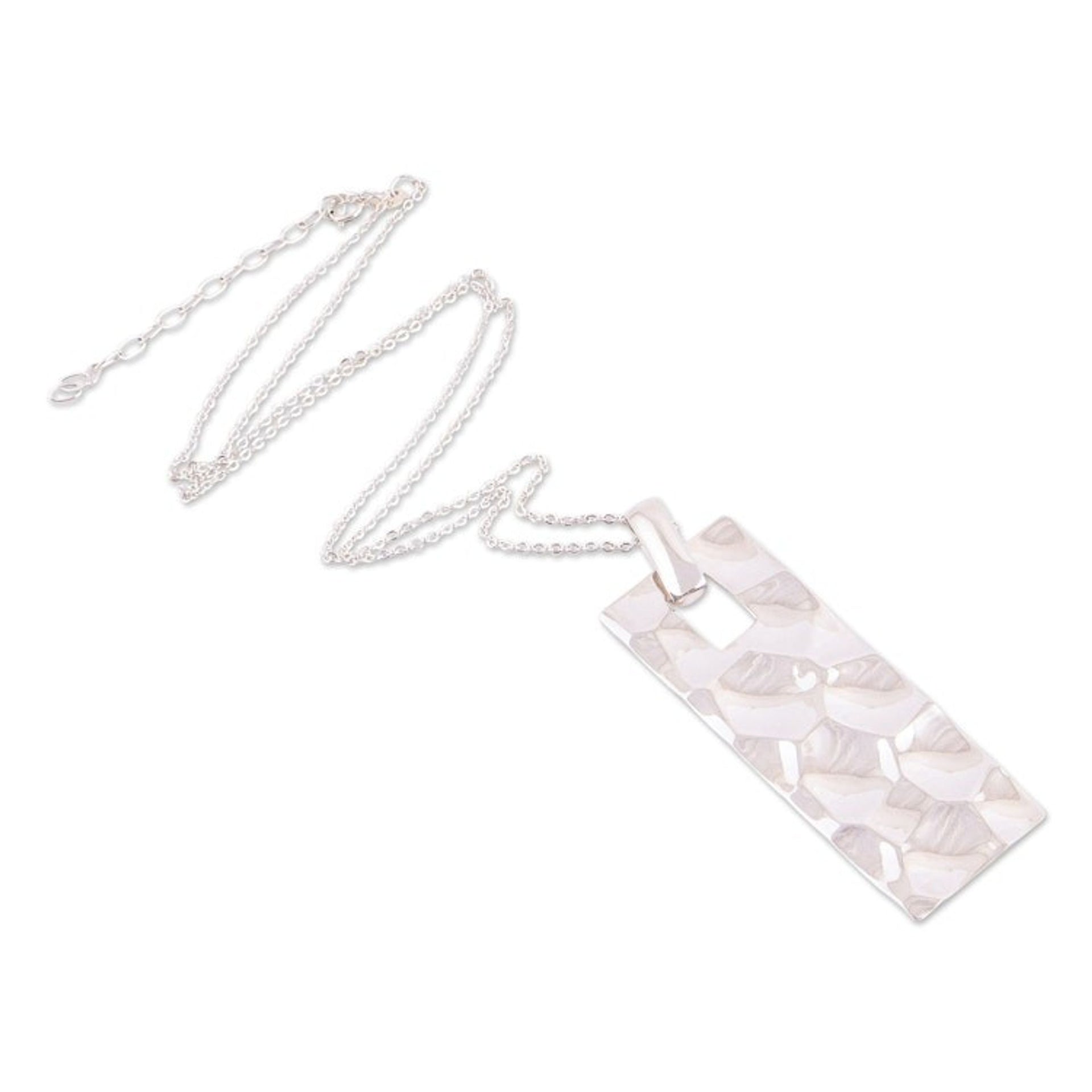 Taxco Silver Hammered Texture Pendant Necklace from Mexico 'Intriguing Textures'