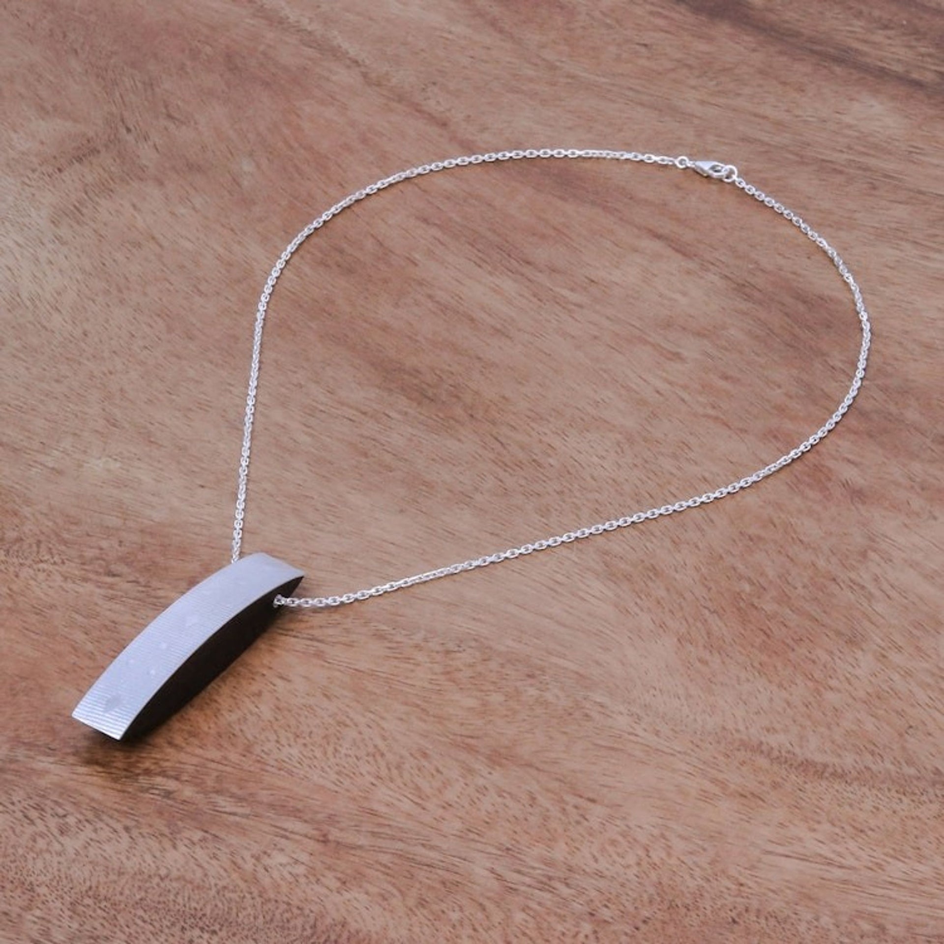 Sterling Silver and Wood Pendant Necklace 2.9 In. 'Modern Sliver'