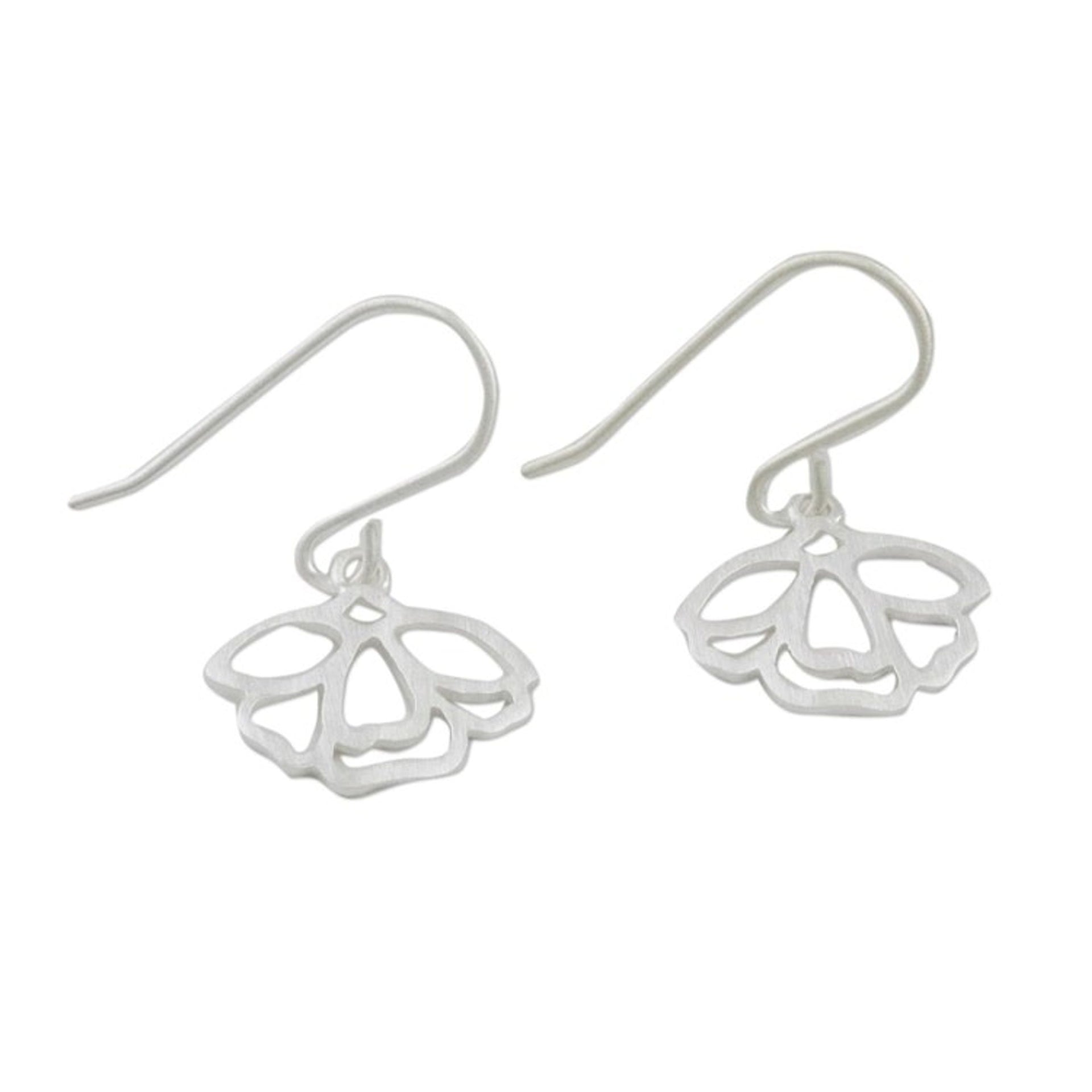 Handmade Floral Satin Blooms Sterling Silver Dangle Earrings 'Tulip Blooms'