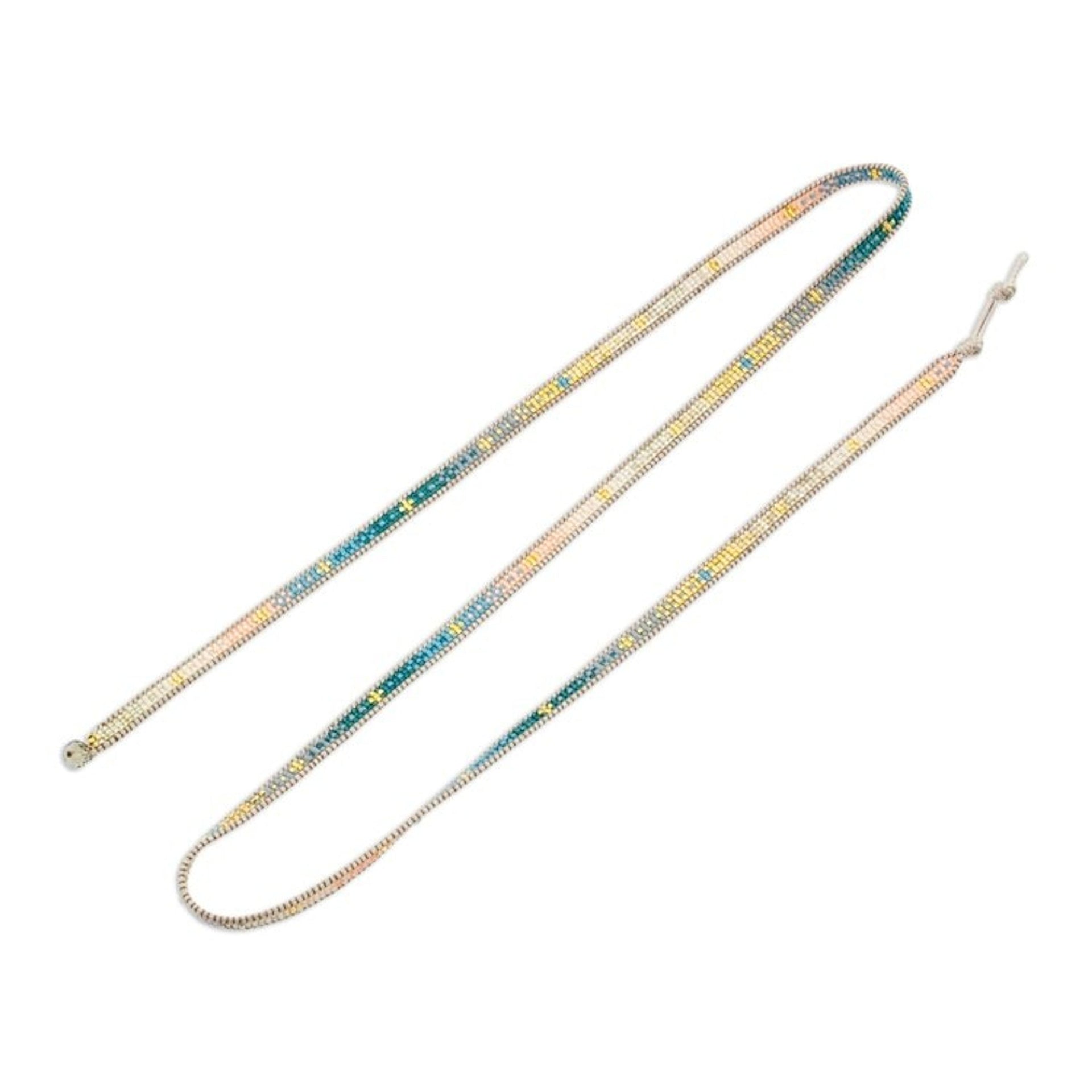 Colorful Glass Beaded Wrap Bracelet from Guatemala 'Cerro de la Cruz in Blue'