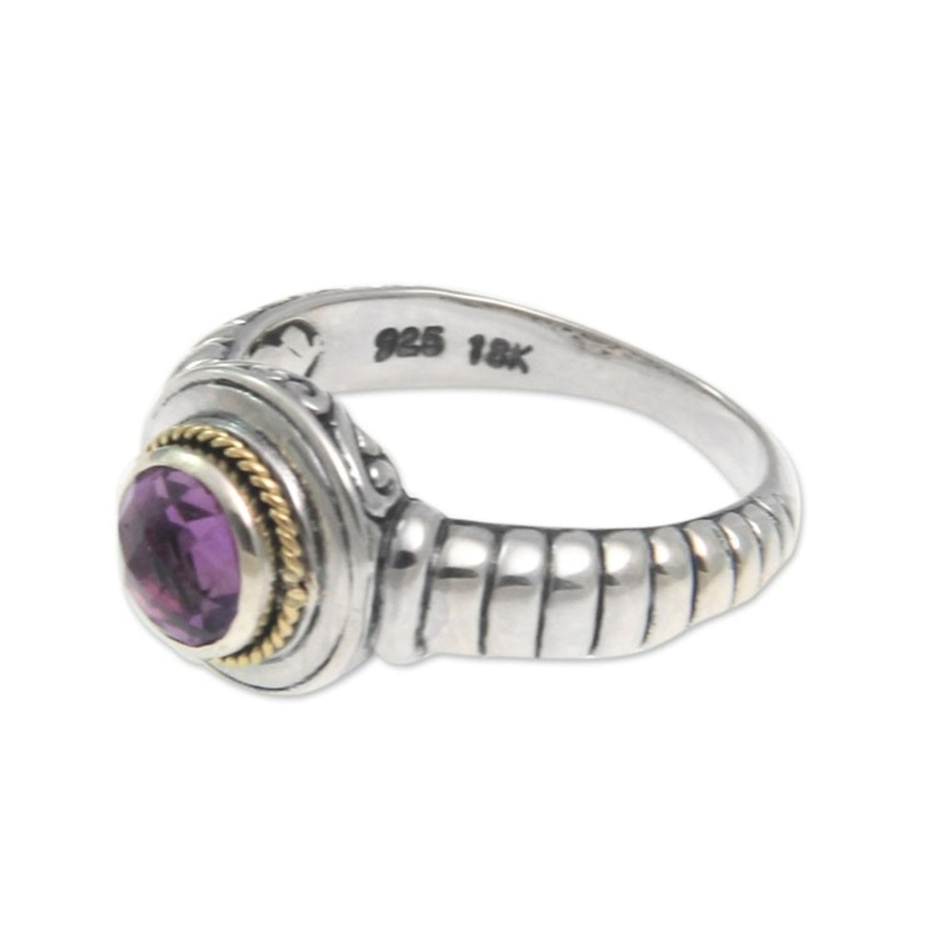 Artisan Crafted Amethyst and Sterling Silver Ring 'Bali Wisdom'