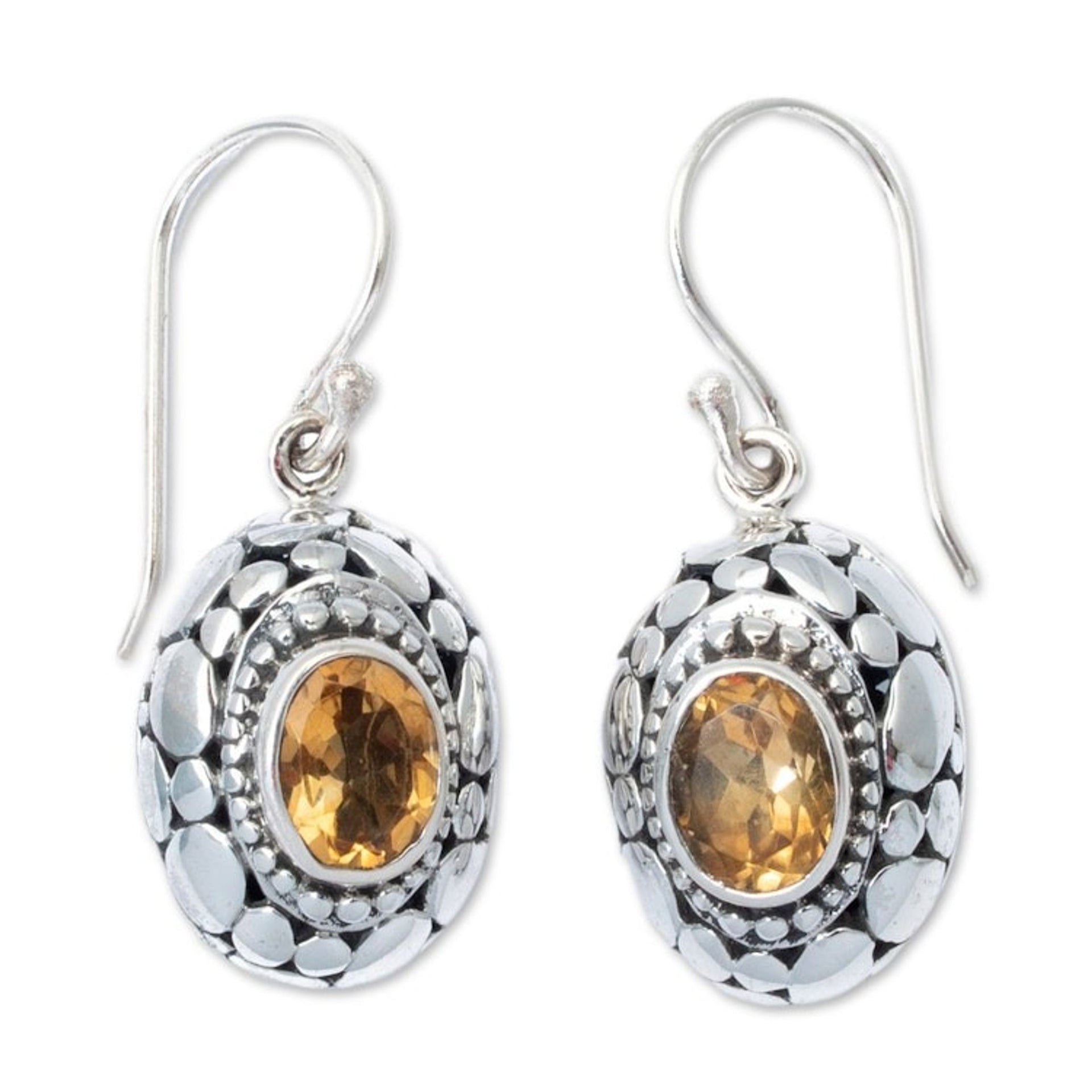 Sterling Silver Dangle Earrings with Oval Citrine Gemstones 'Wonderful Yellow'