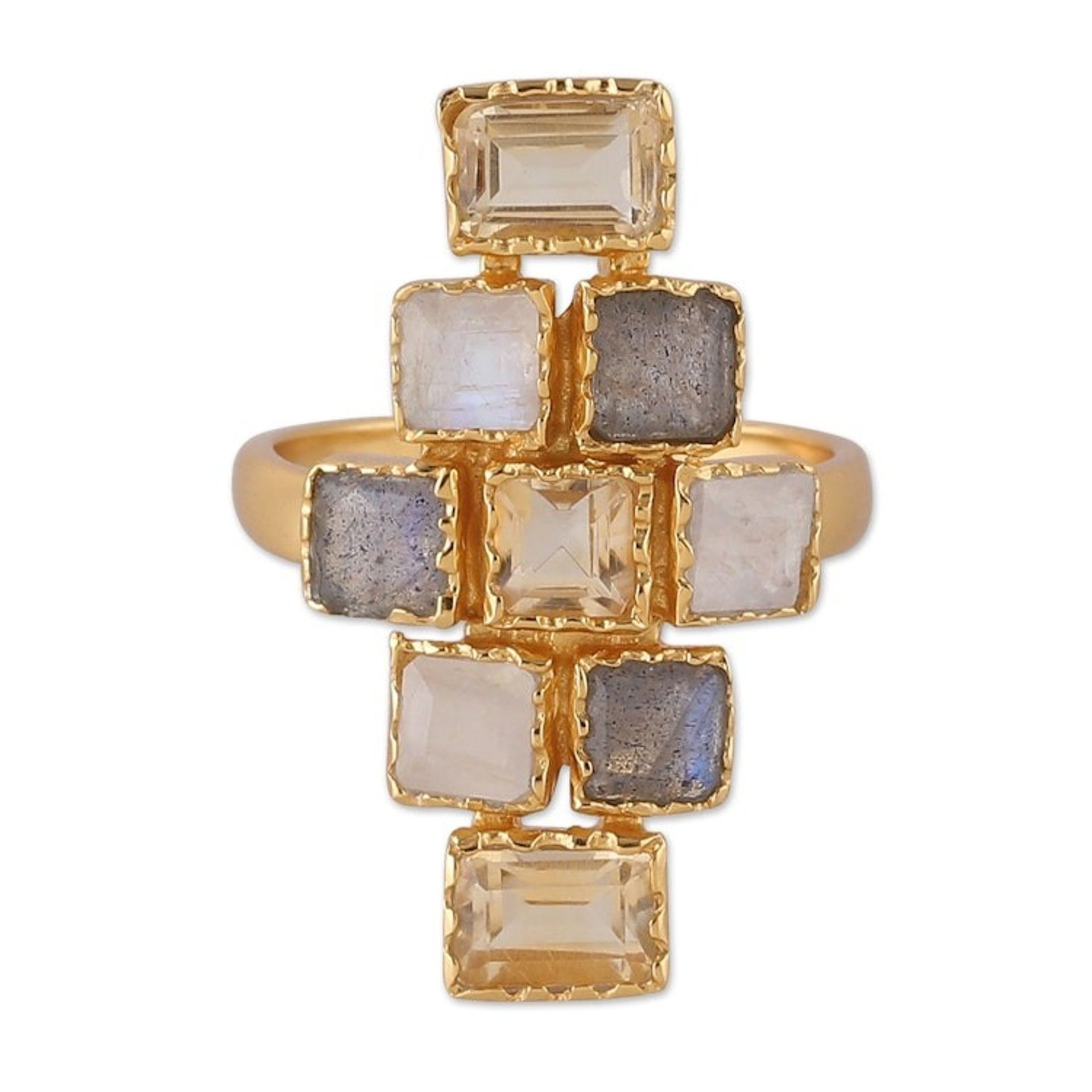 18k Gold-Plated Five-Carat Multi-Gemstone Cocktail Ring 'Glorious Mosaics'
