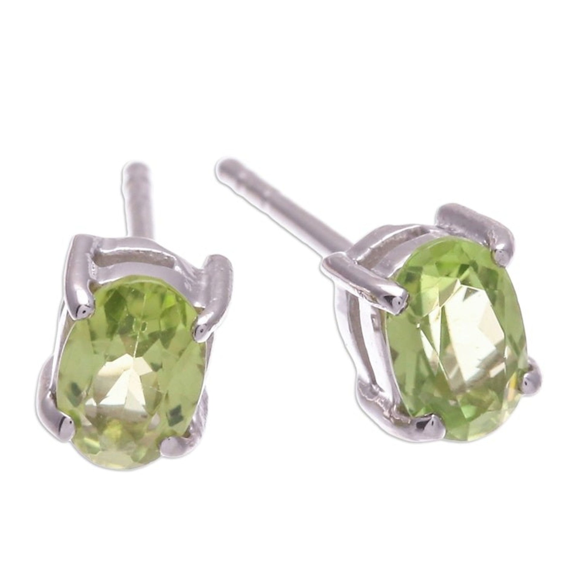 Sterling Silver Button Earrings with Natural Peridot Gems 'Fortune Maiden'
