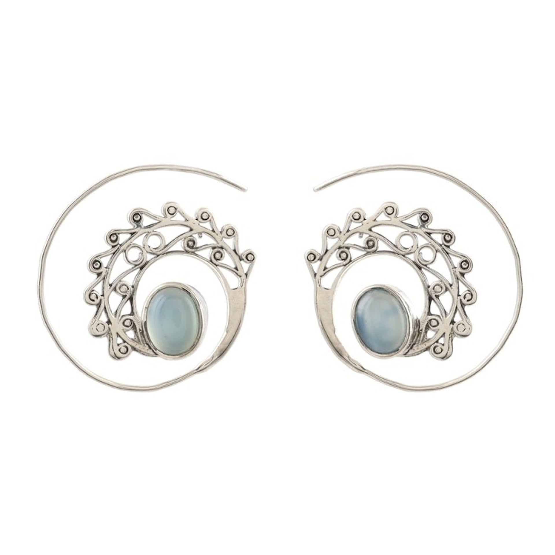 Spiral Drop Earrings with Blue Chalcedony 'Eye of the Peacock'