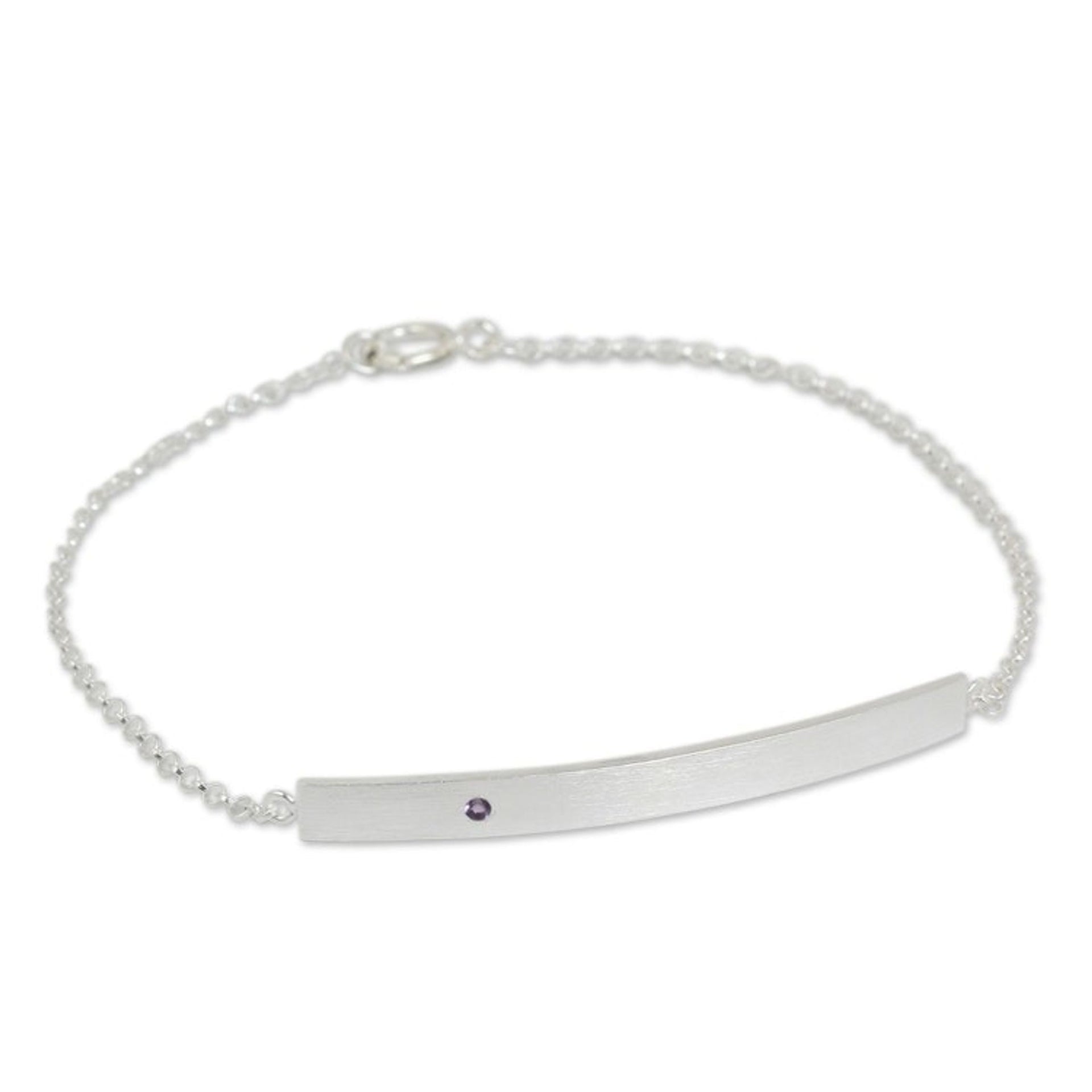 Artisan Crafted Sterling Silver and Amethyst Bar Bracelet 'Simply Love'