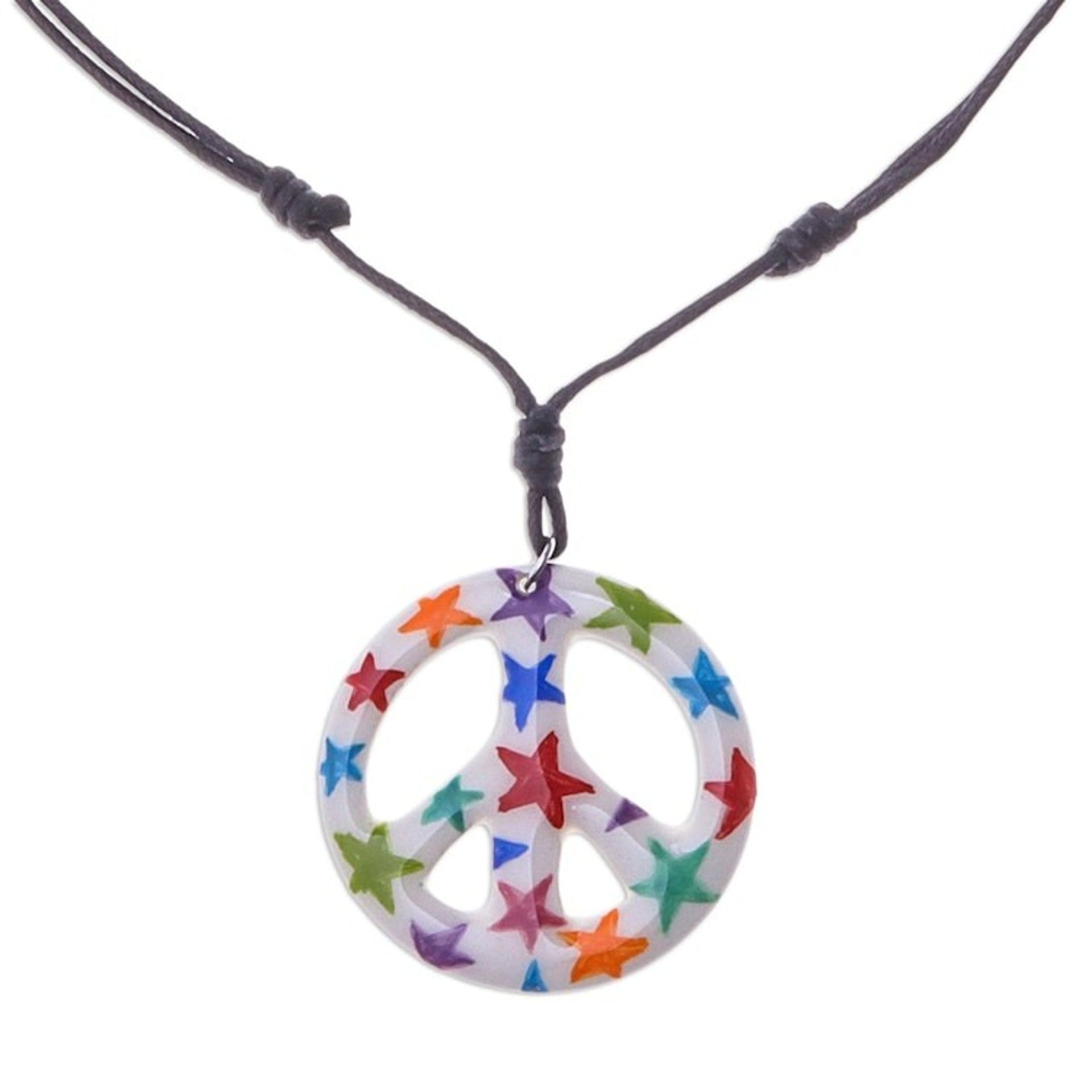 Star Motif Ceramic Peace Pendant Necklace from Thailand 'Star Child'