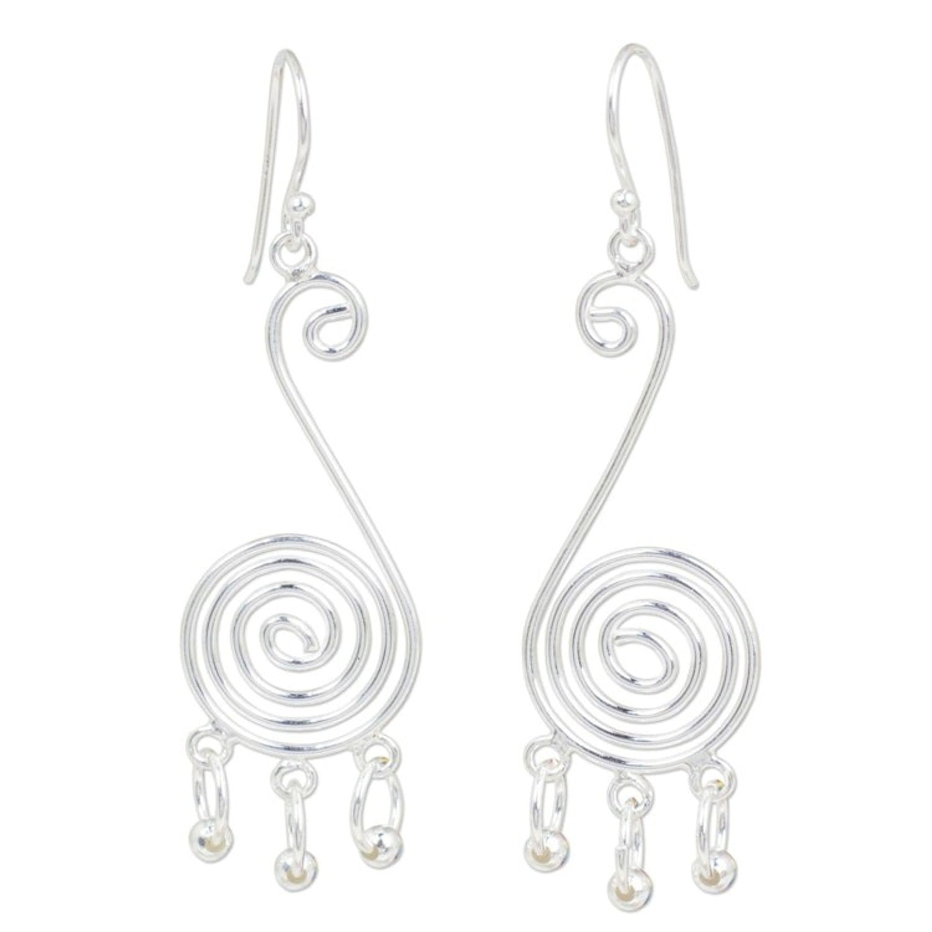Contemporary Spiral Shaped Sterling Silver Dangle Earrings 'Mesmerizing Ways'