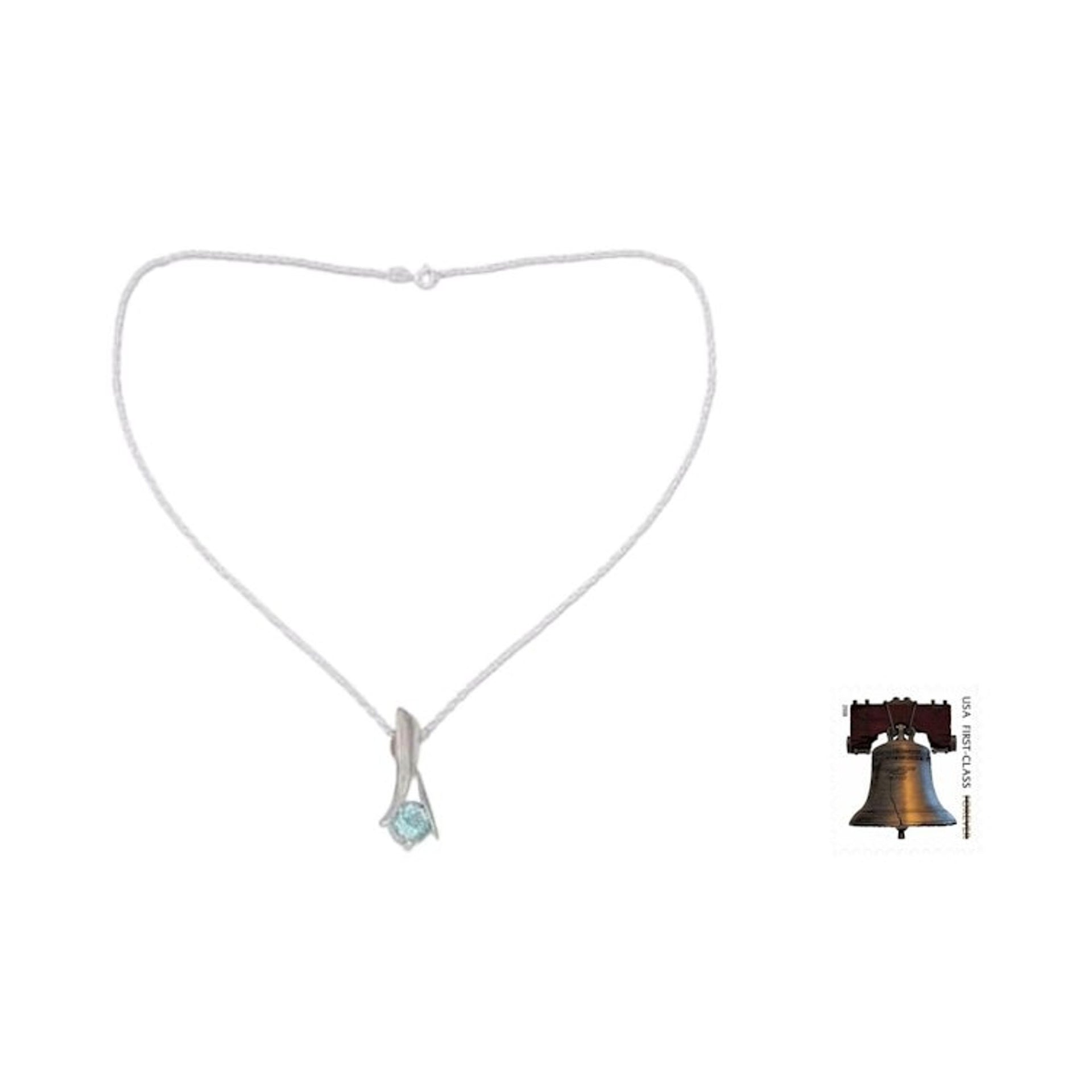 Indian Sterling Silver and Blue Topaz Necklace 'Silver Flare'