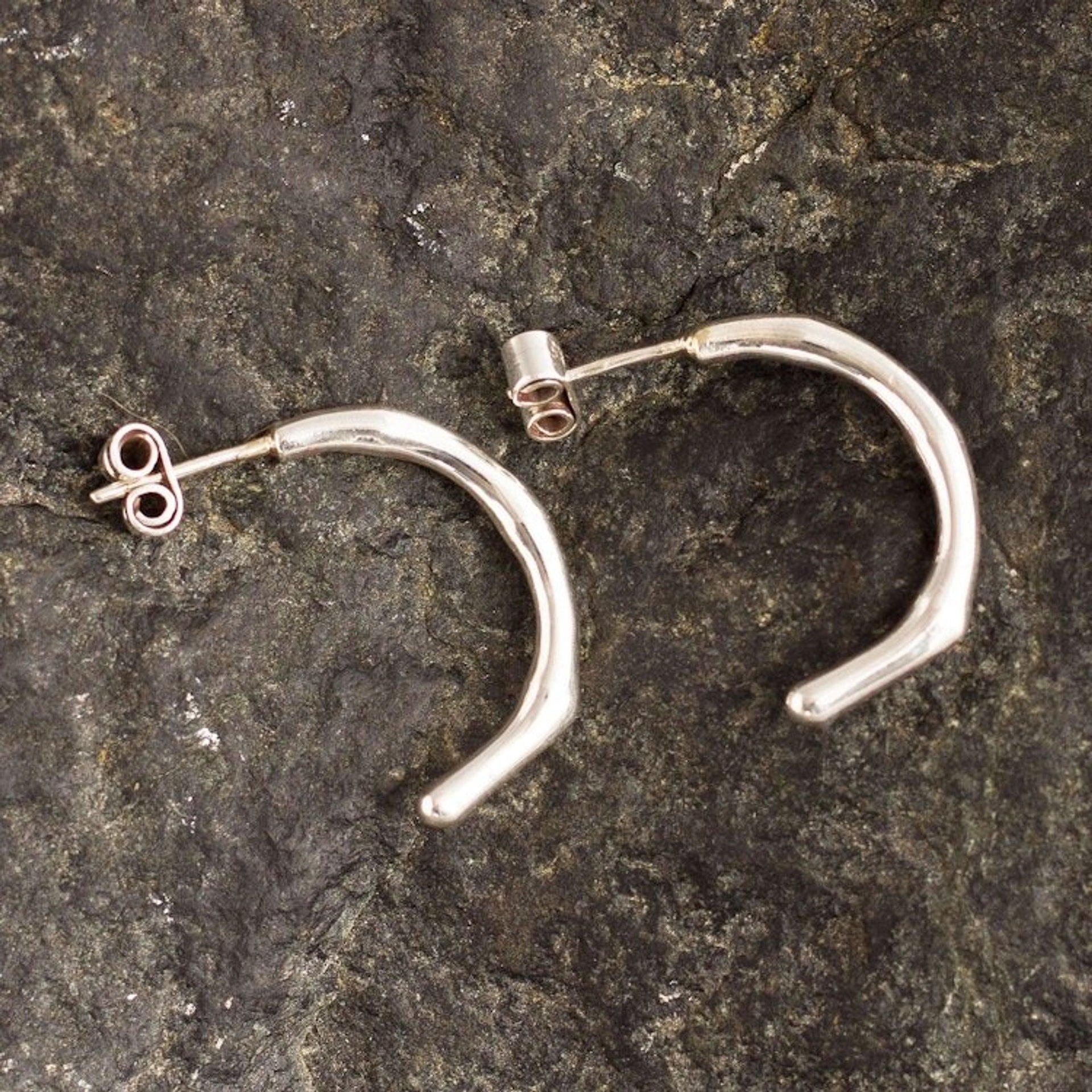 Sterling Silver Half Hoop Post Earrings from Peru 'Minimus'