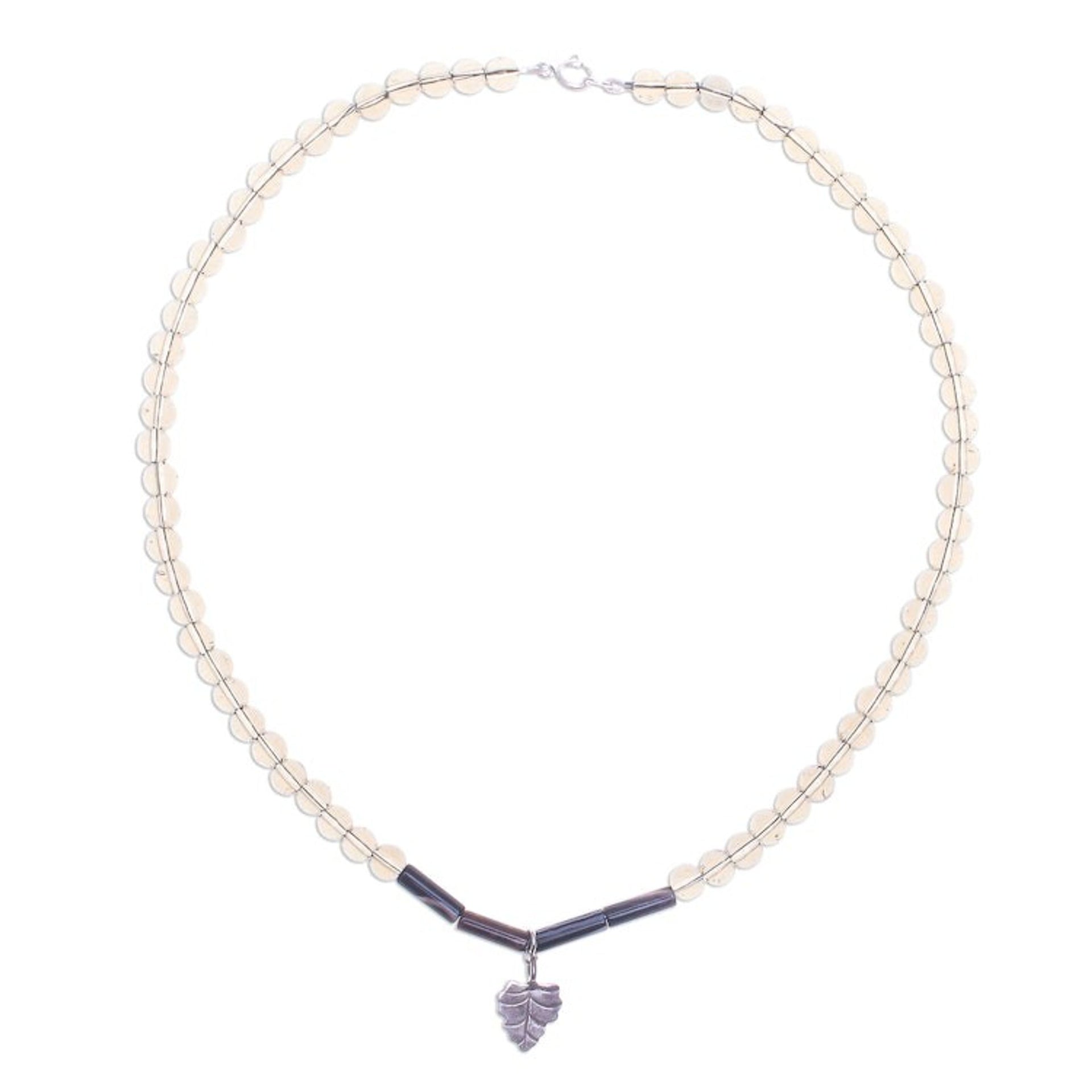 Agate and Smoky Quartz Leaf Pendant Necklace 'Clear Night'