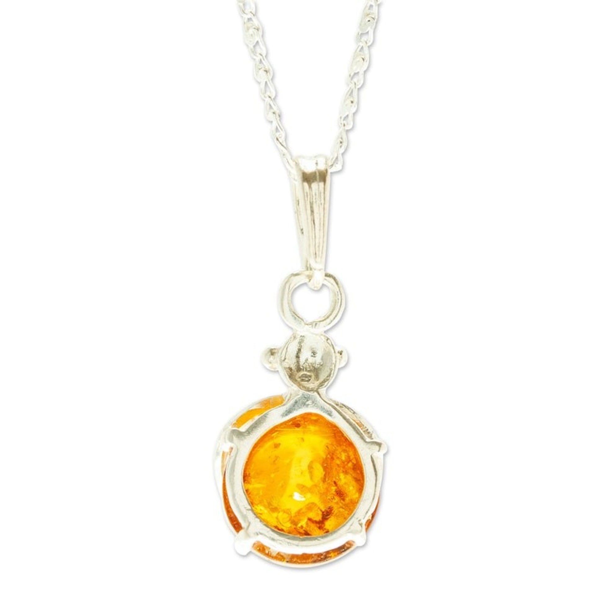 925 Sterling Silver and Amber Pendant Necklace from Mexico 'Bright Ladybug'