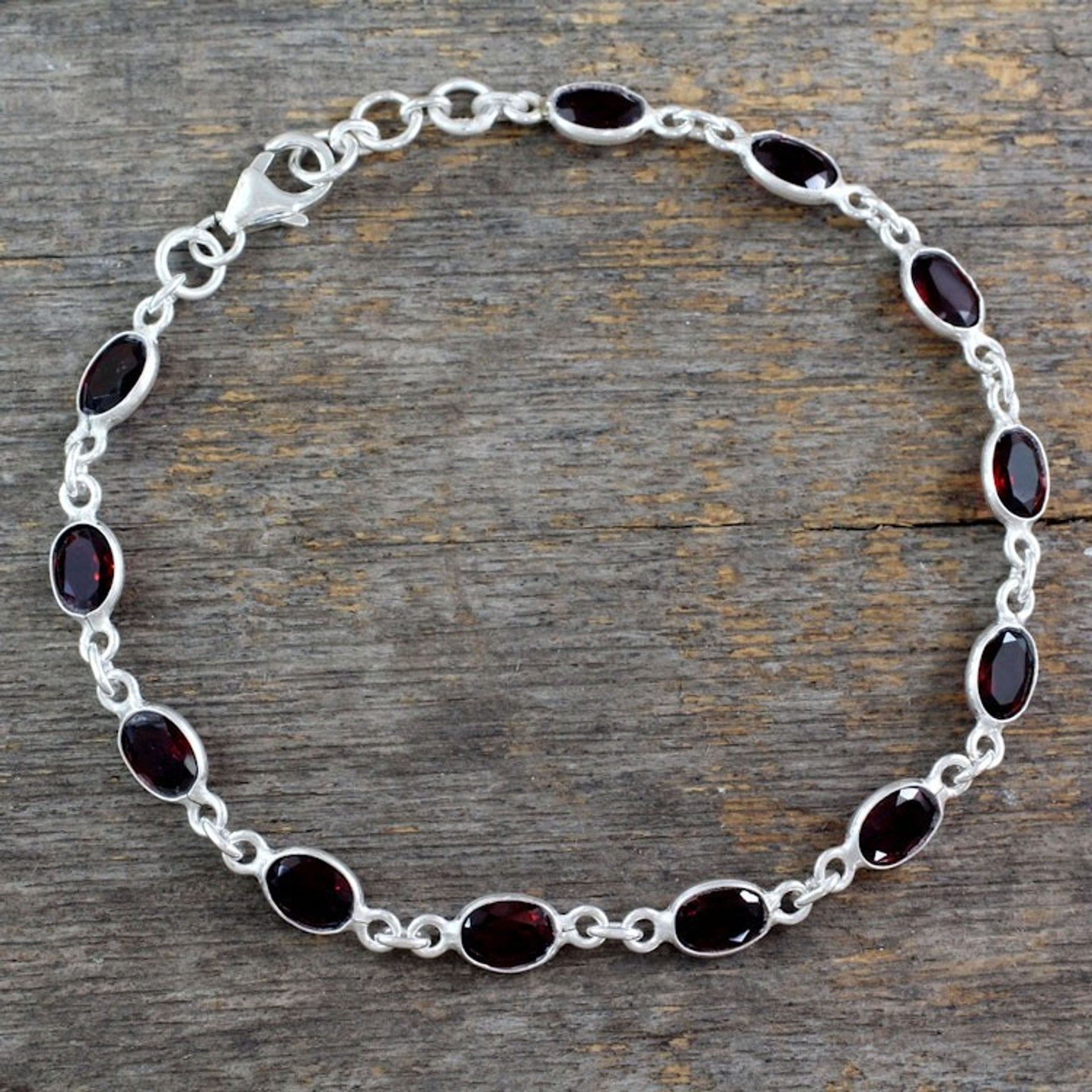 Garnet Tennis Bracelet Sterling Silver Handmade in India 'Romantic Red'