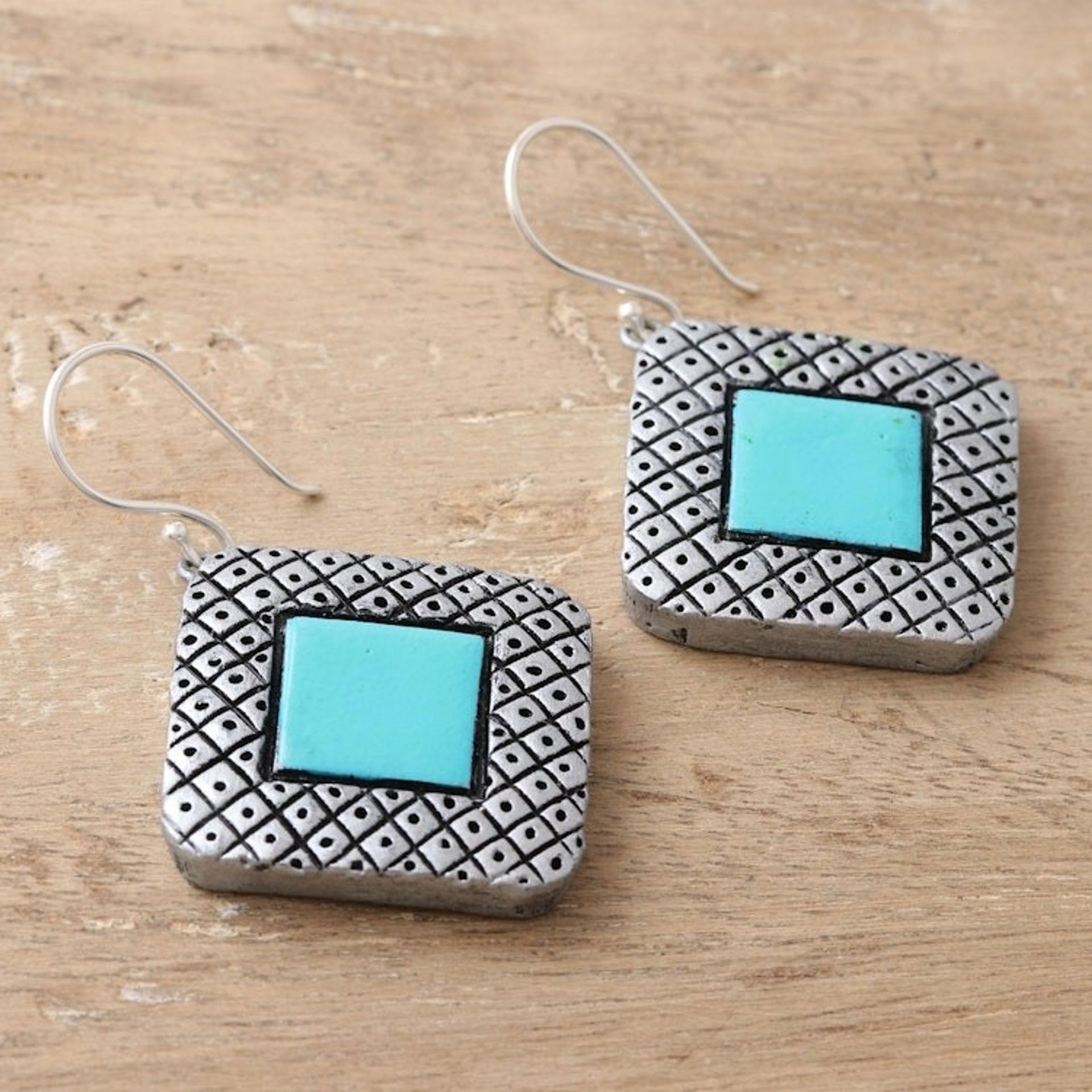 Hand Painted Ceramic Dangle Earrings from India 'Silver Plaza'