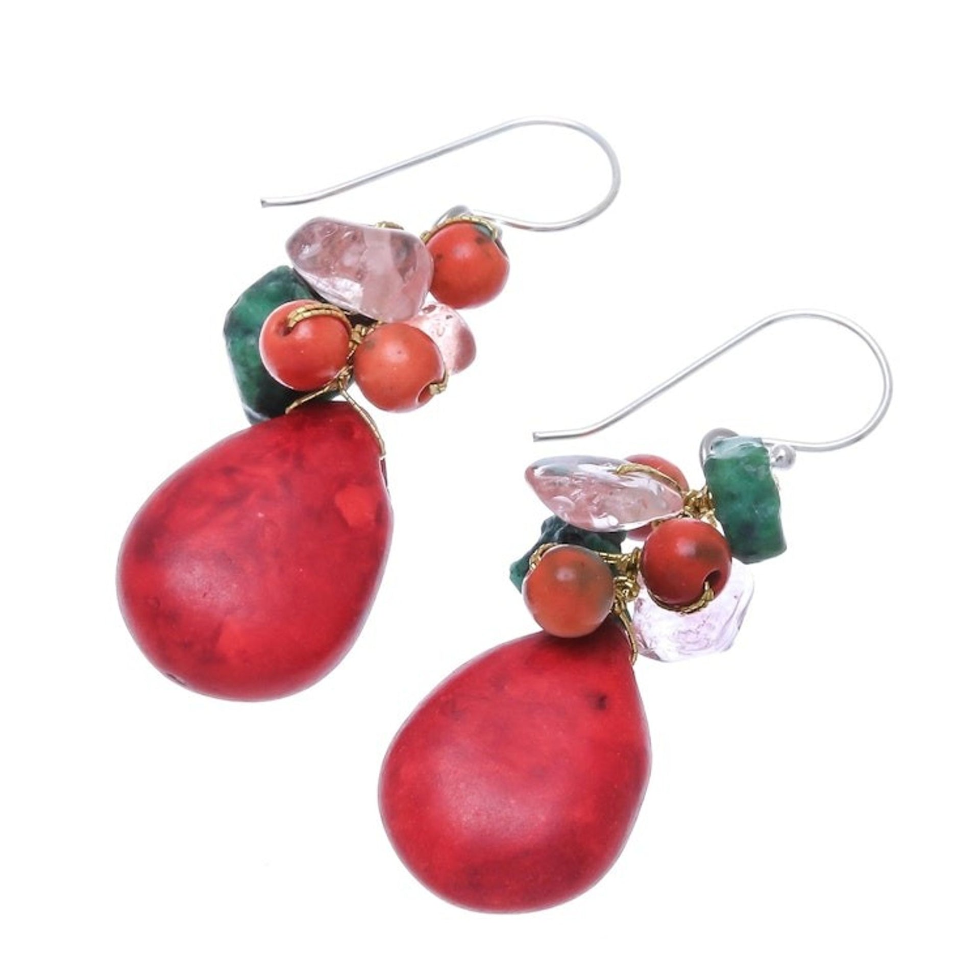 Multi-Gemstone Beaded Dangle Earrings Crafted in Thailand 'Summer Fire'