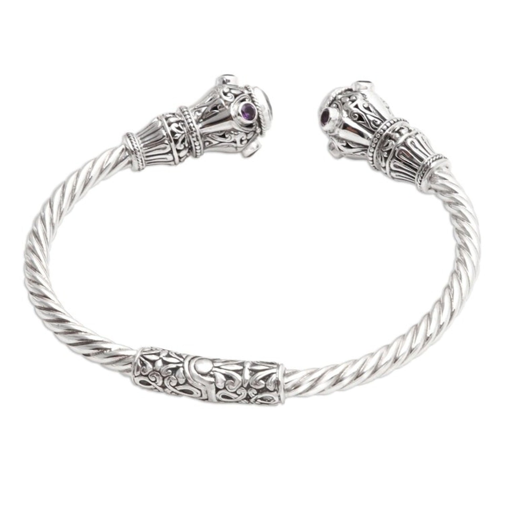 Amethyst-Accented Prasiolite Cuff Bracelet 'Cherish'