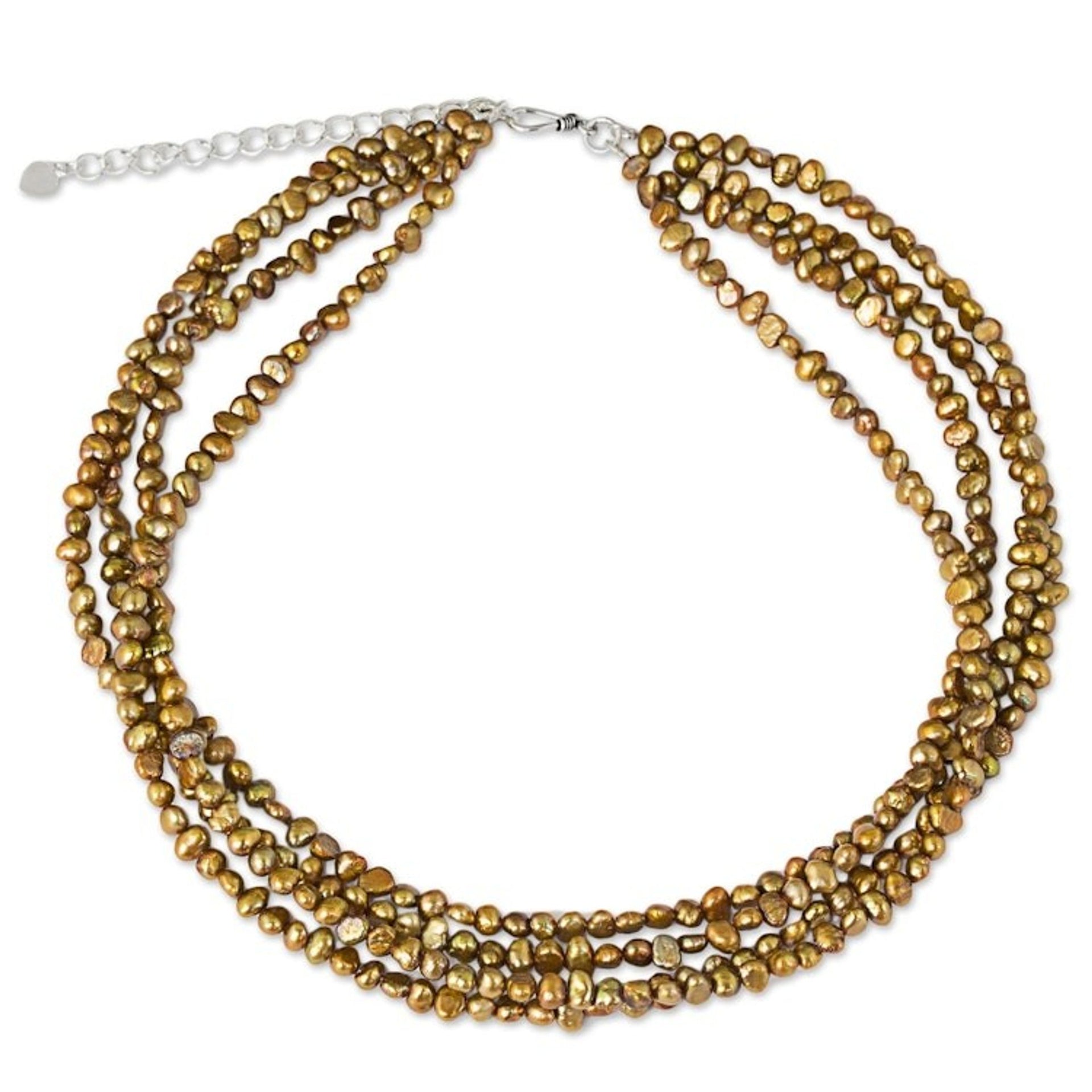 Thai Four-Strand Cultured Pearl Necklace in Golden Brown 'Golden Brown Nuggets'
