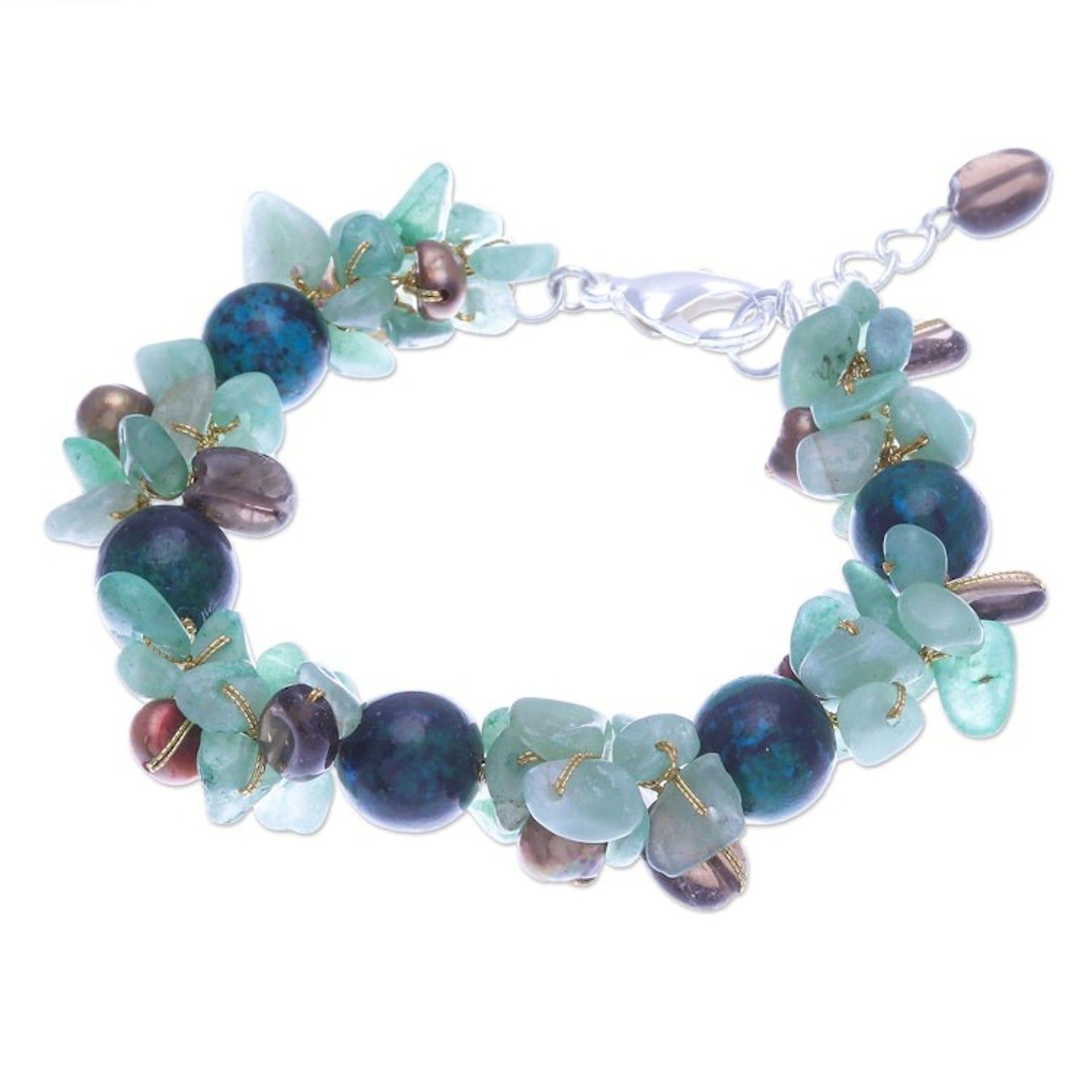 Smoky Quartz and Cultured Pearl Beaded Bracelet 'Sea Foam Charm'