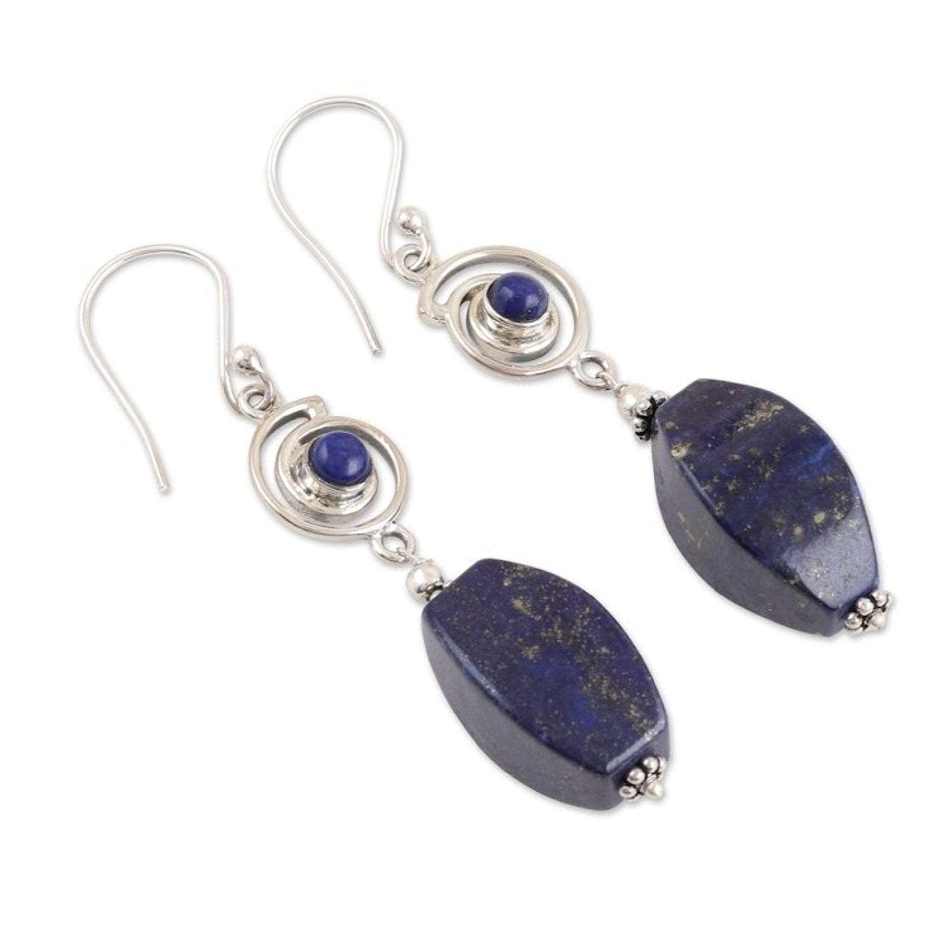 Lapis Lazuli and Sterling Silver Dangle Earrings from India 'Out to Lunch'
