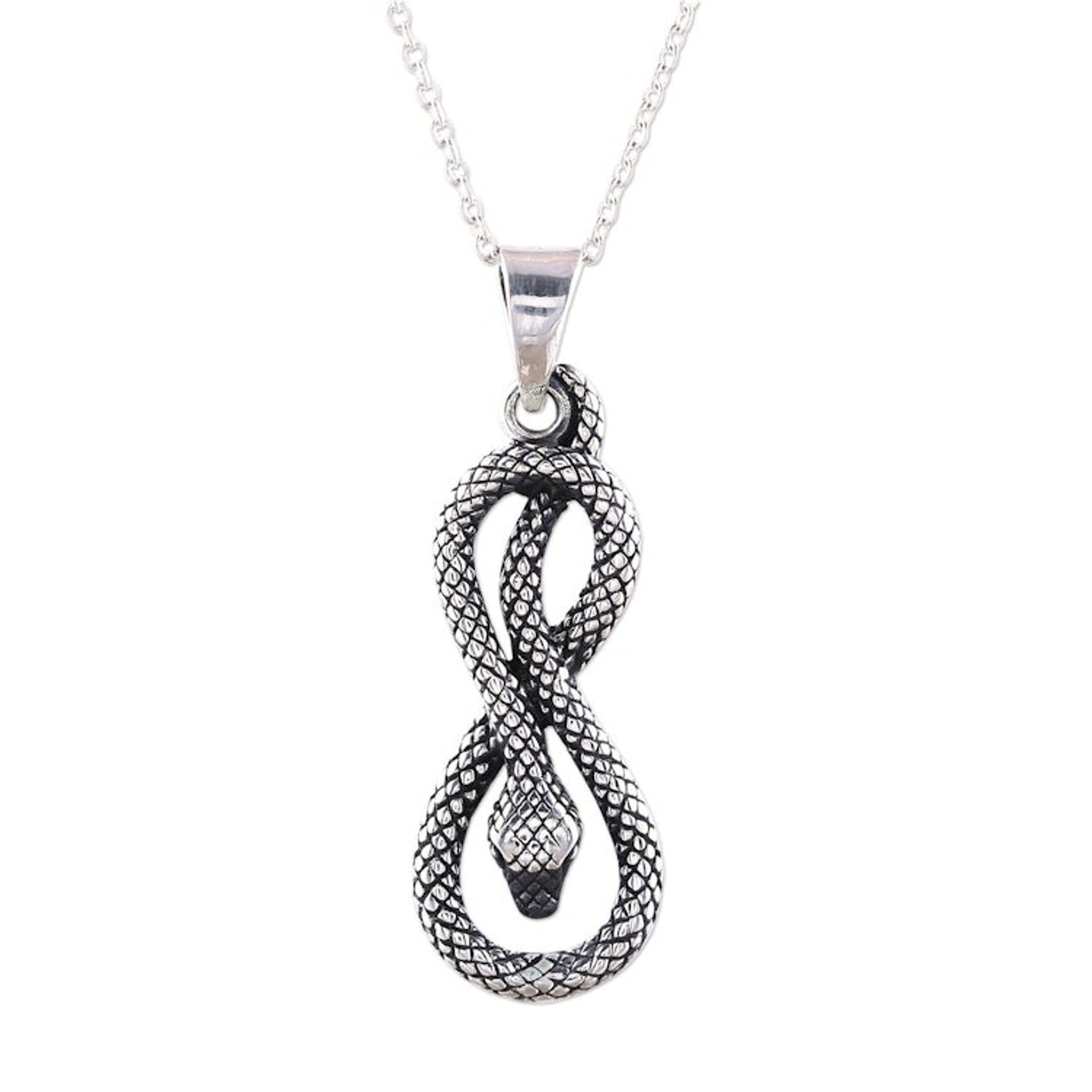 925 Sterling Silver Serpent Pendant Necklace from India 'Twisting Serpent'