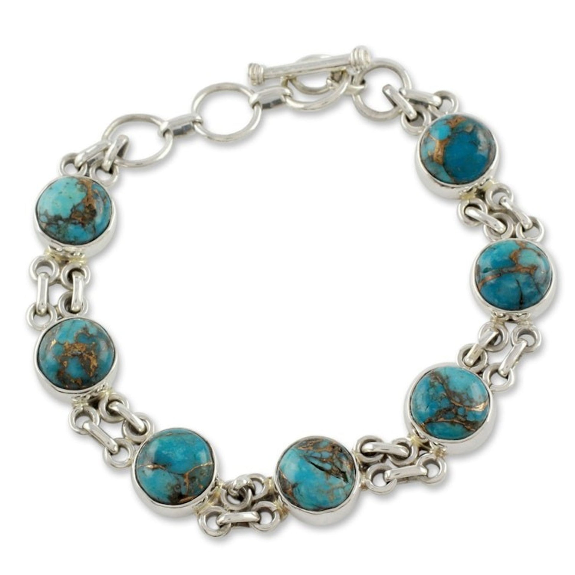 Silver and Comp Turquoise Bracelet from India Jewelry 'Sky Paths'