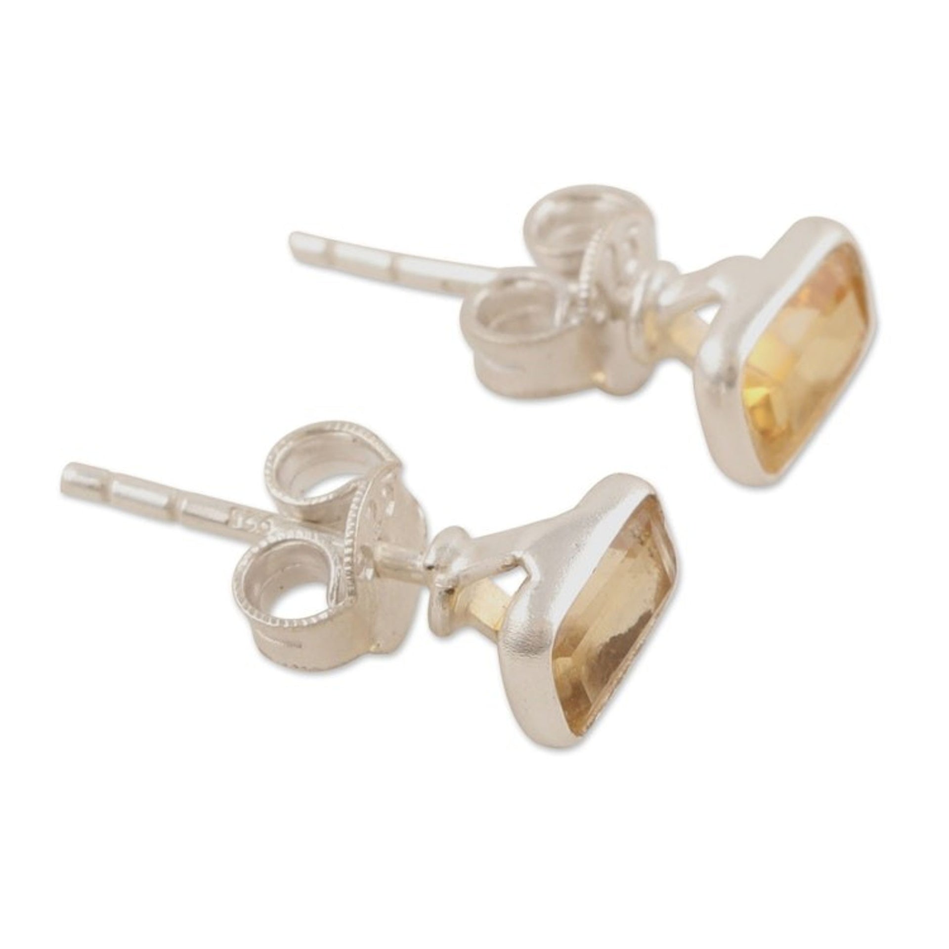 Sterling Silver Stud Earrings with Citrine Gemstone 'Subtle Flair'