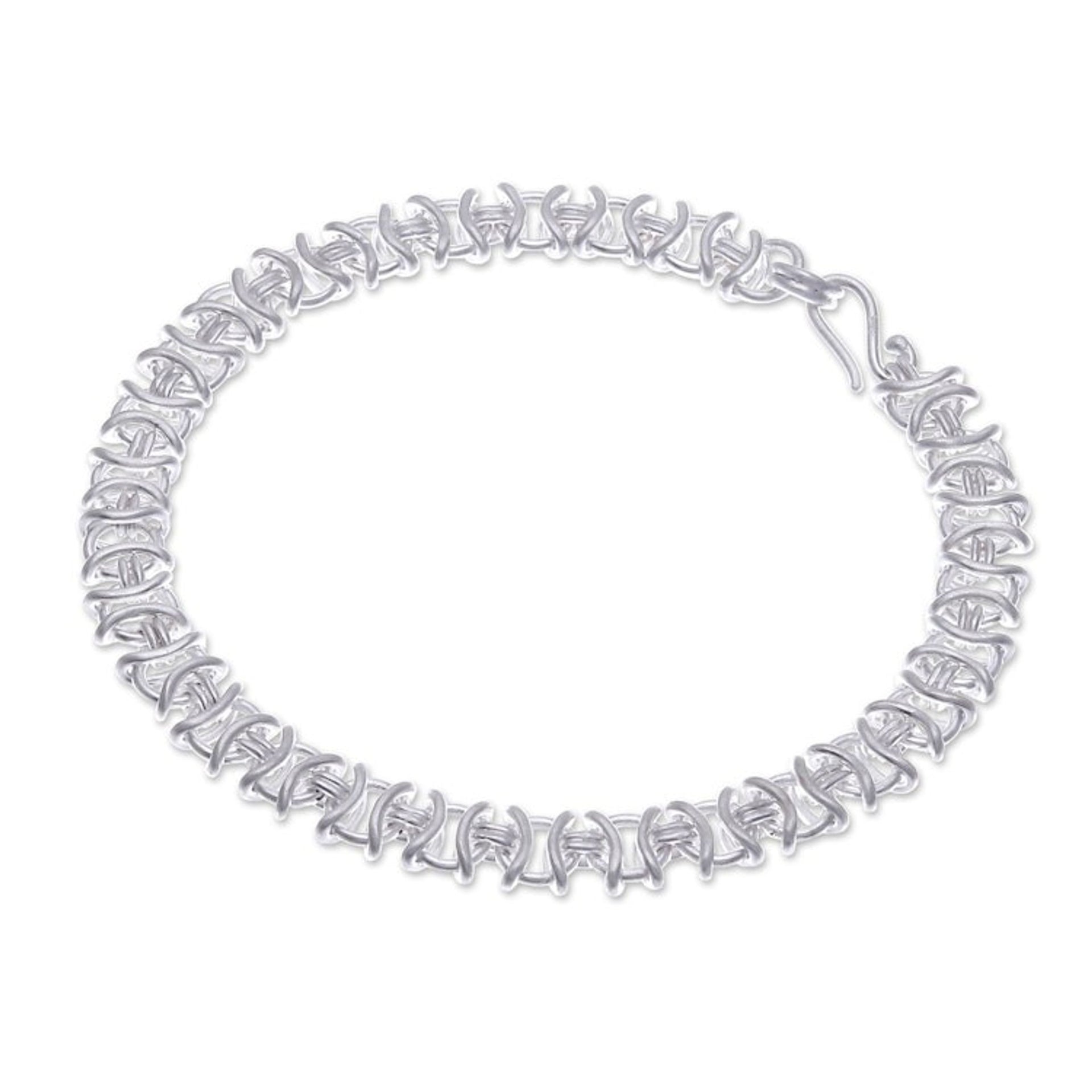 Modern Sterling Silver Link Bracelet in Brushed-Satin Finish 'Divergent Ties'