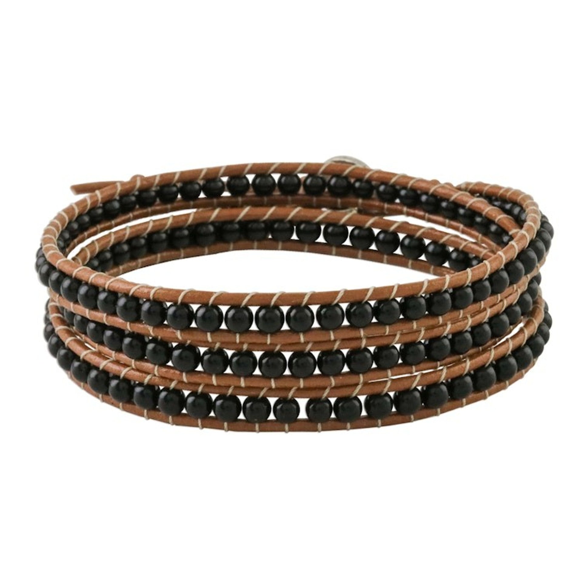 Onyx Beaded Wrap Bracelet from Thailand 'Calm Touch'
