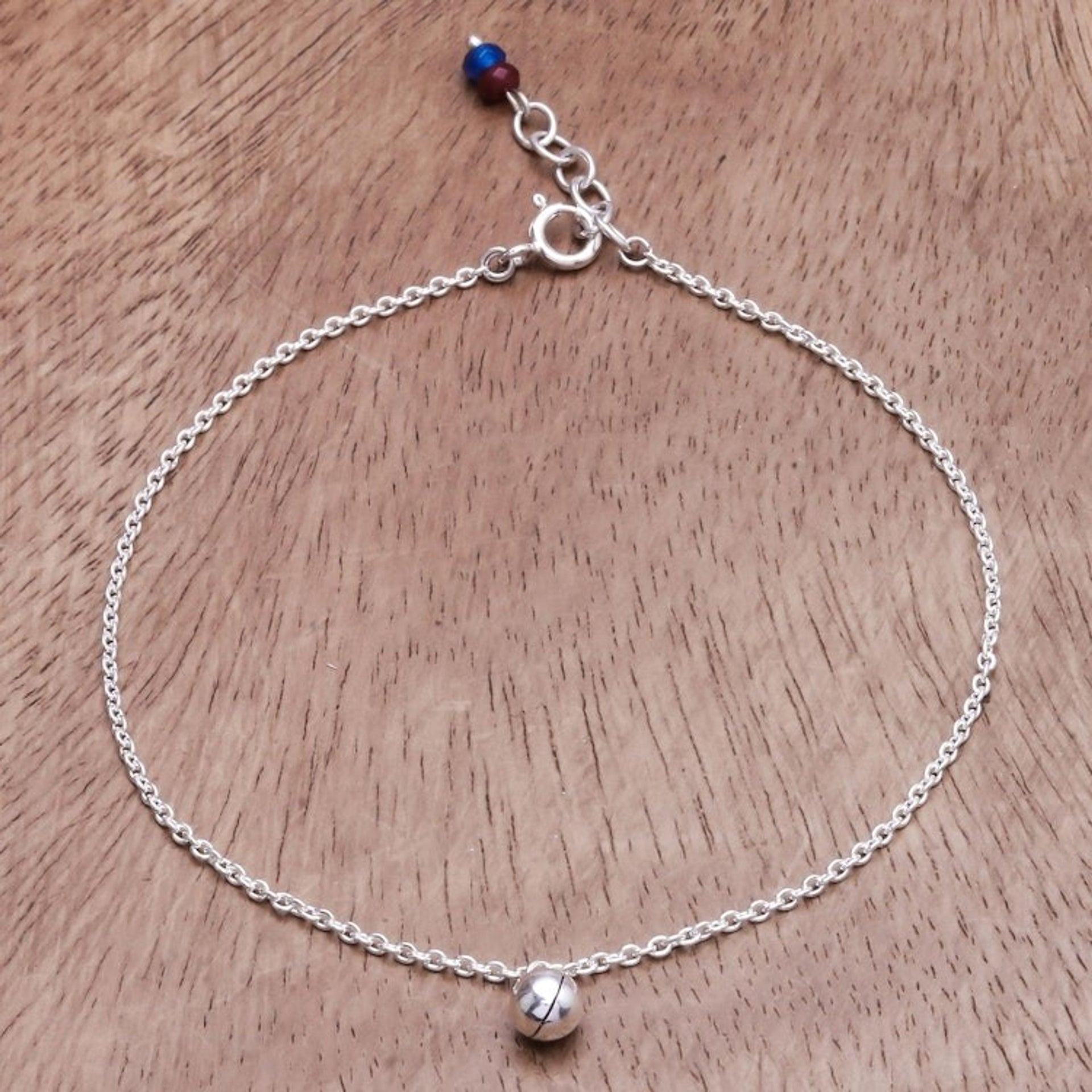 Ringing Bell Sterling Silver and Quartz Anklet from Thailand 'Nice Ring'