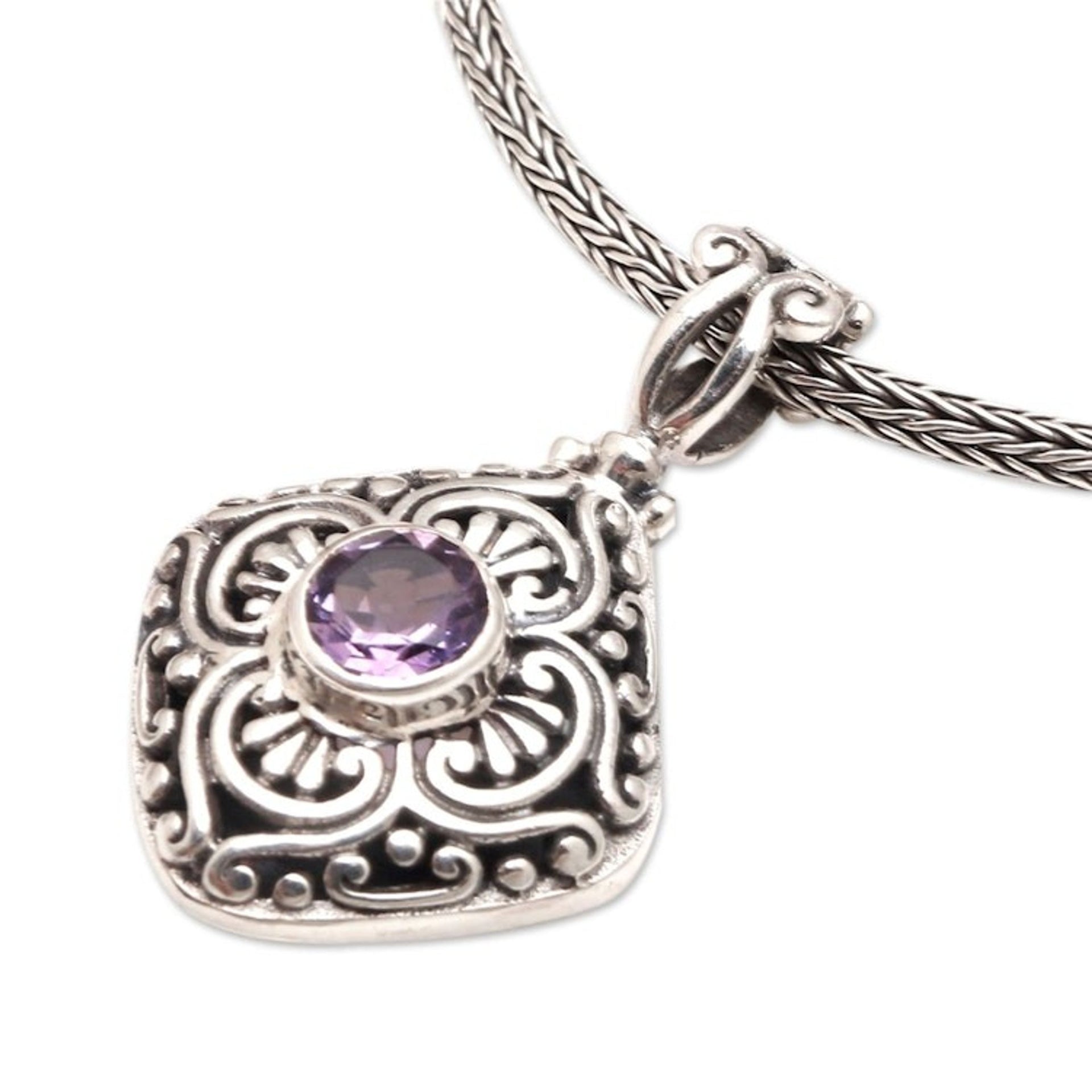 Handmade Amethyst and Sterling Silver Pendant Necklace 'Purple Frost'