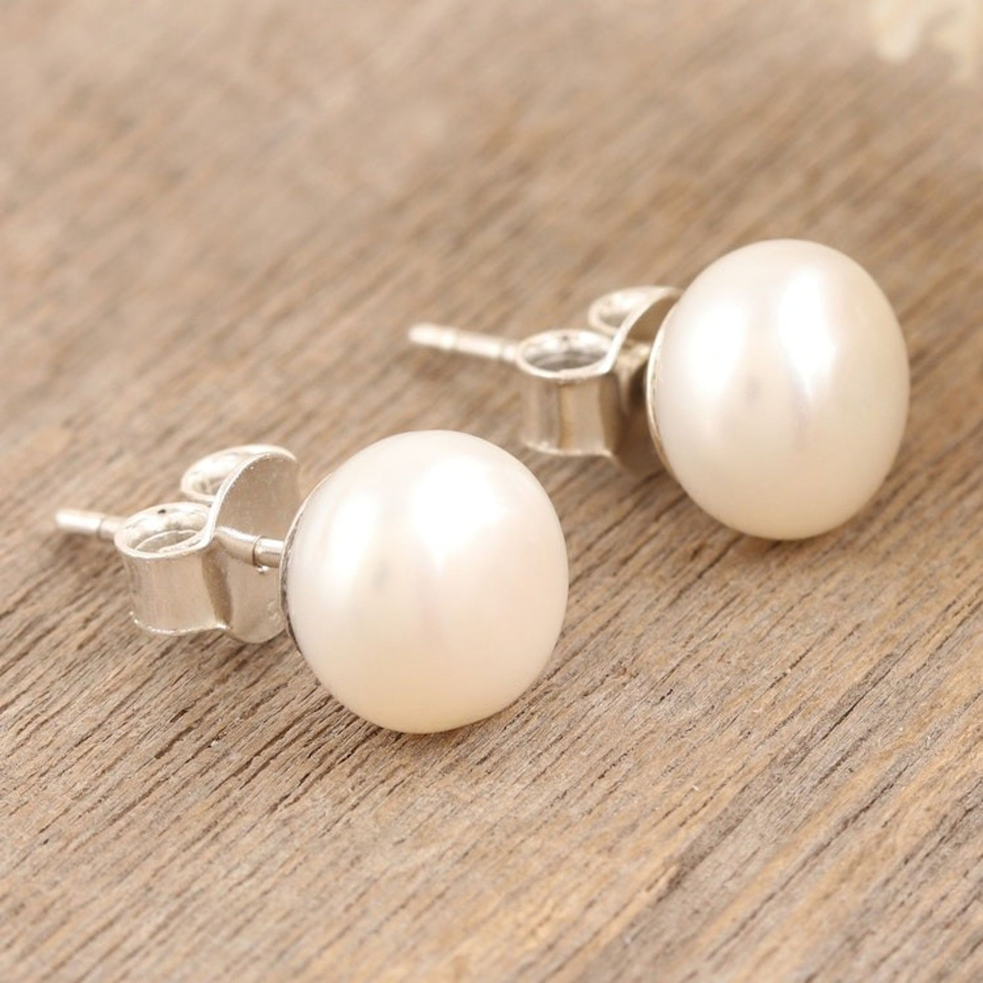 Cultured Pearl and Sterling Silver Stud Earrings from India 'Love Me Tender'