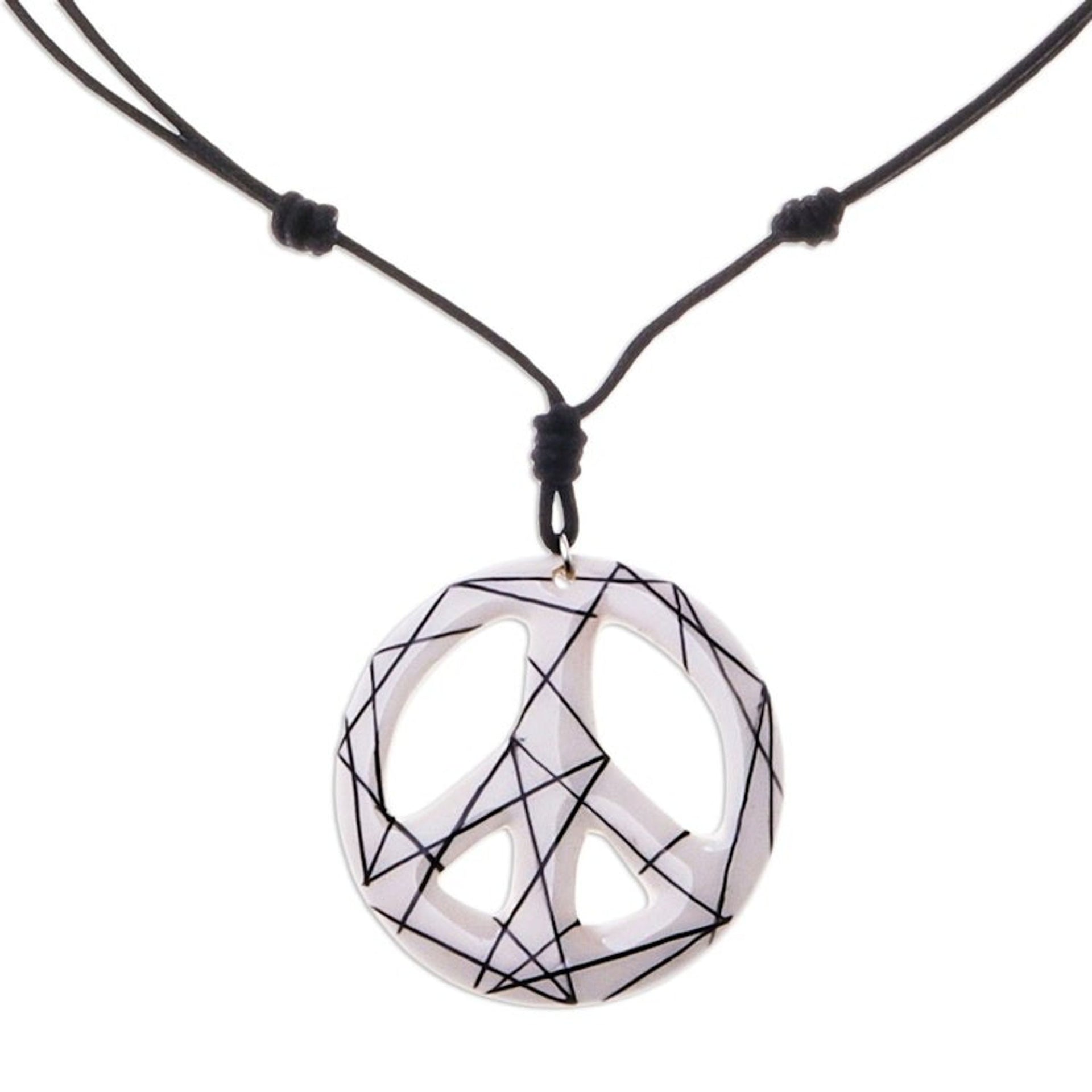Hand-Painted Ceramic Peace Necklace in White from Thailand 'Bring Peace in White'