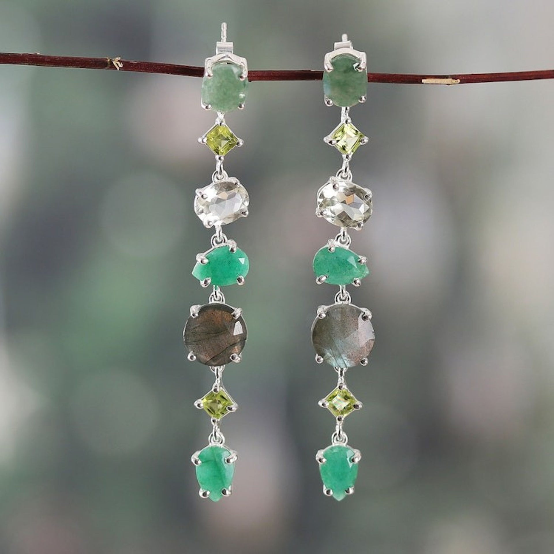 25-Carat Green Multi-Gemstone Dangle Earrings from India 'Enchanted Green'