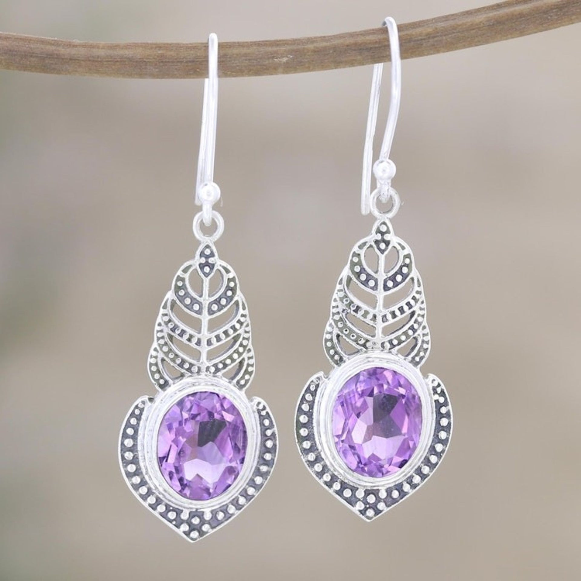 Amethyst and Sterling Silver Dangle Earrings 'Embrace Magic'