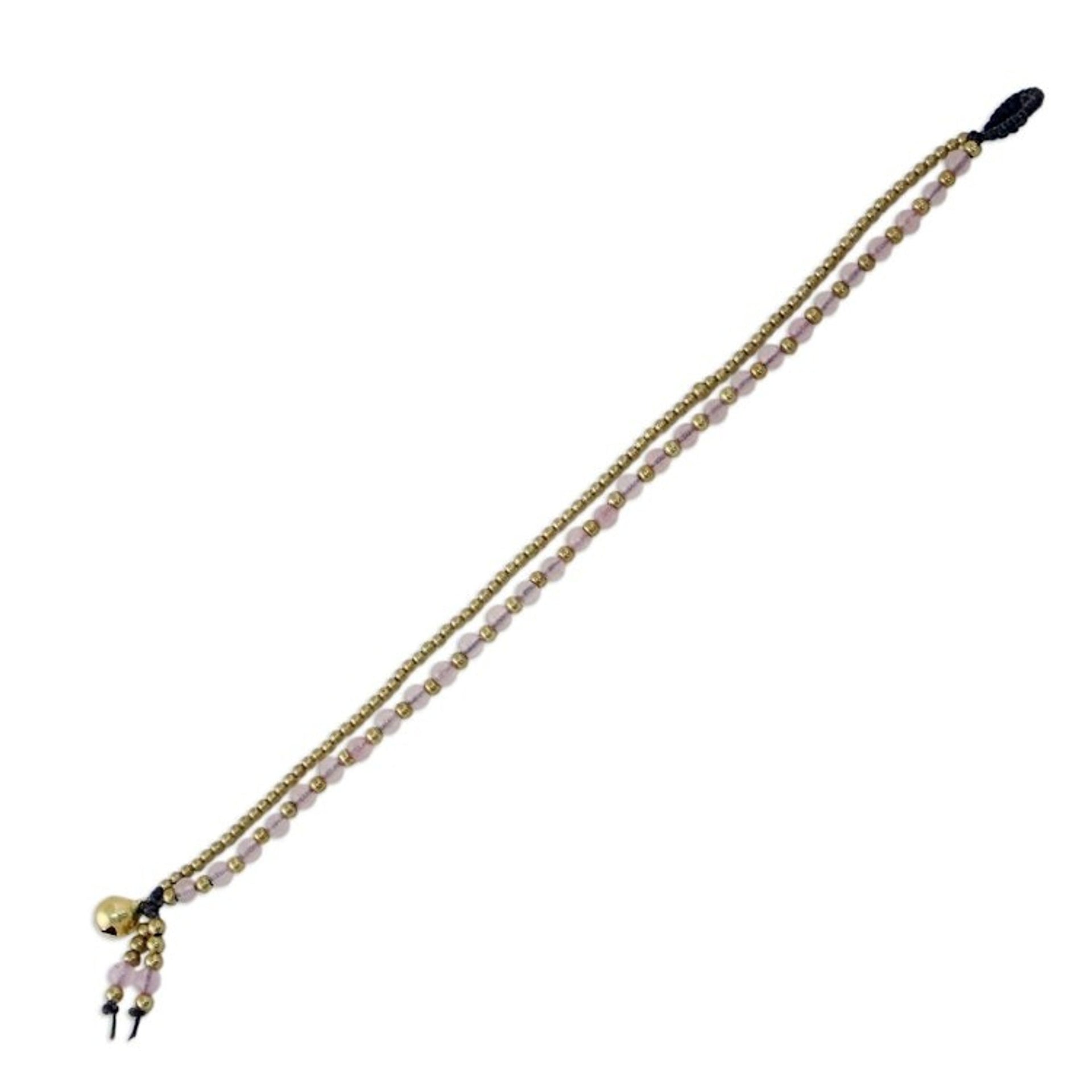 Handmade Rose Quartz Brass Beaded Bracelet with Loop Closure 'Valley of Roses'