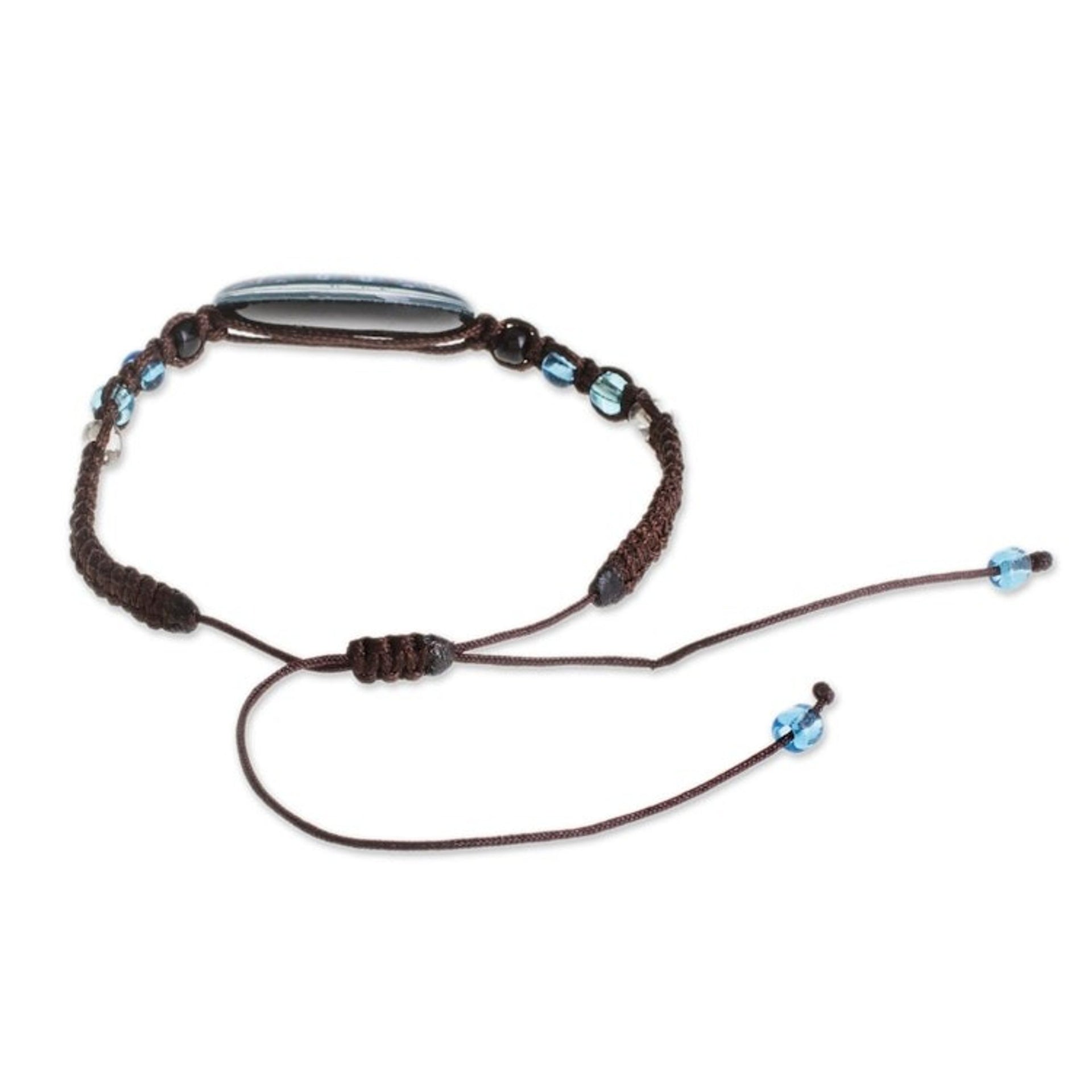 Glass Beaded Macrame Pendant Bracelet in Blue 'Blue Rivers'